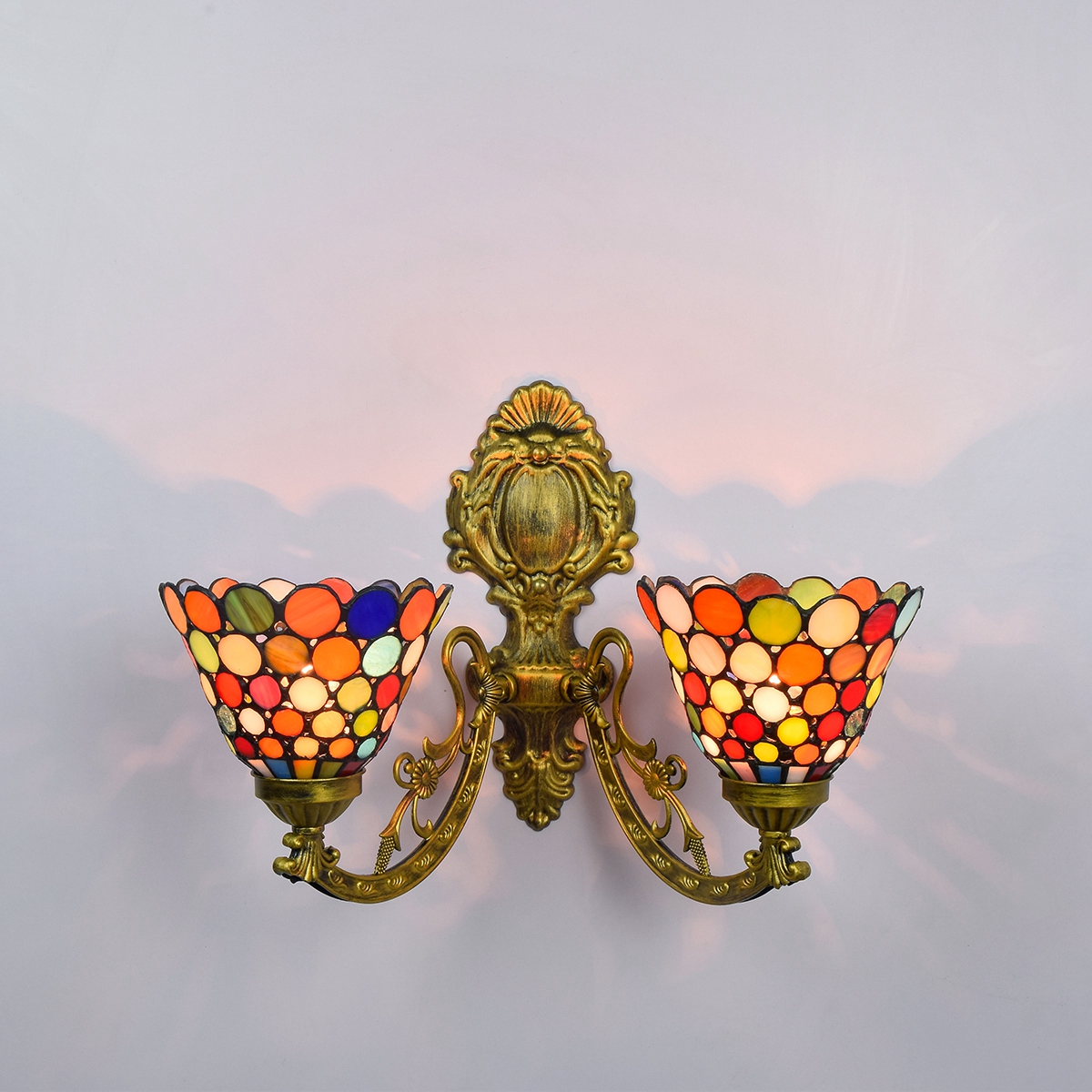 Blivuself Tiffany European Vintage Style Stained Glass 6-Inch Red Circle For Restaurant Bedroom Bed Wall Lamp Light Luxury Style Living Room Background Wall Passage Wall Lamp 6-Inch Colorful Circle - Double Head Corn Wall Lamp OFW1048