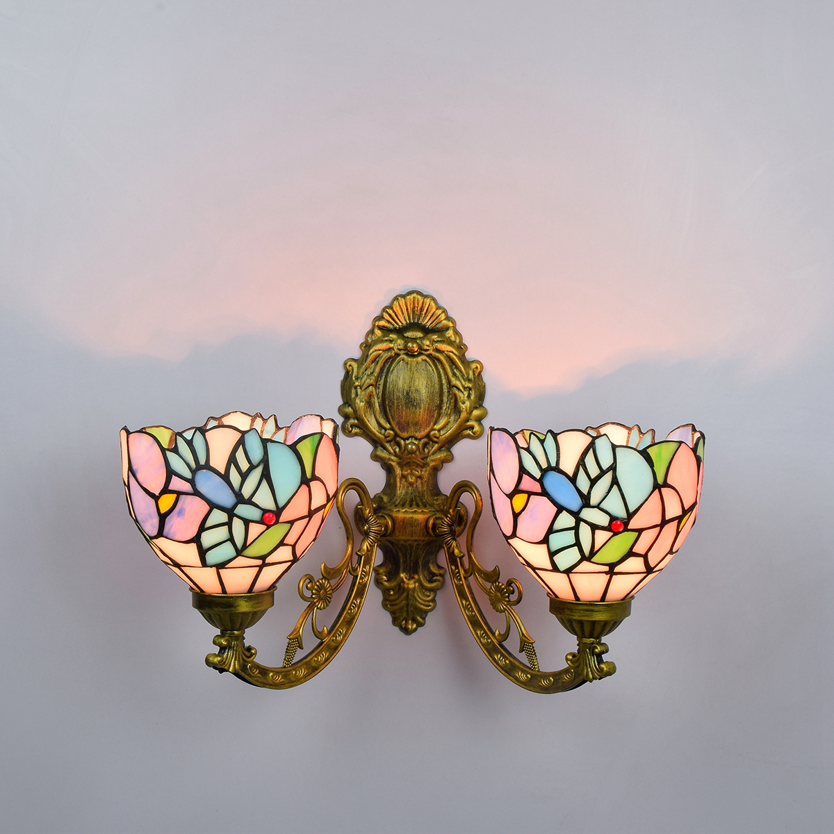 Blivuself Tiffany European Vintage Style Stained Glass 6-Inch Blue Hummingbird For Dining Room Bedroom Bed Wall Light Luxury Style Living Room Background Wall Passage Wall Light 6-Inch Bird - Double Head Corn Wall Light - Hummingbird OFW1054