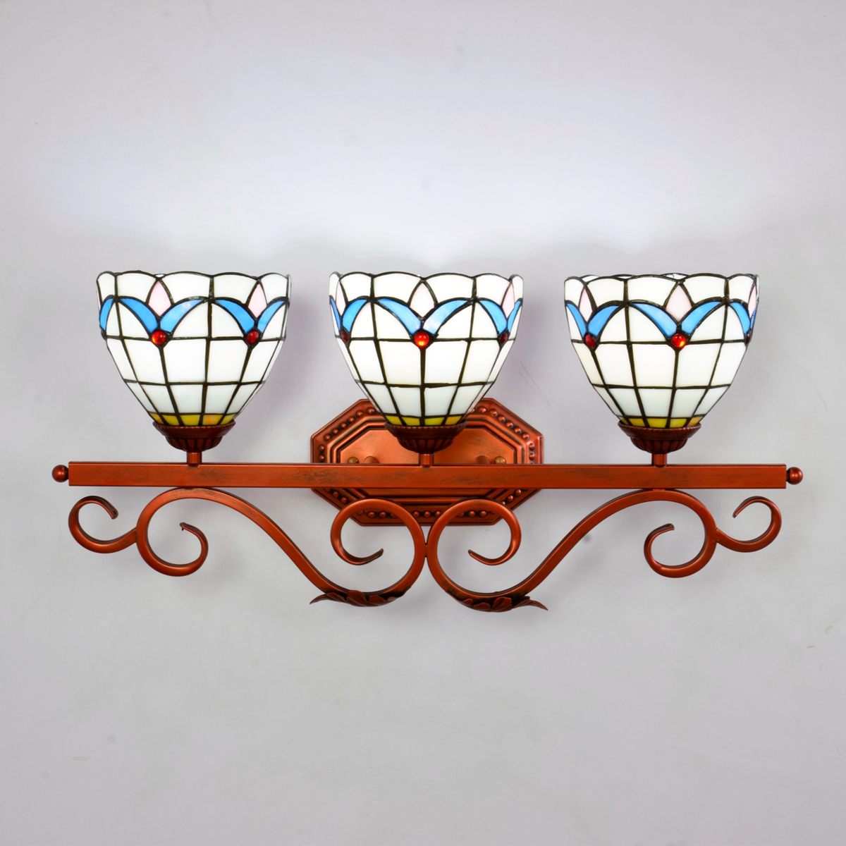 Blivuself Tiffany European Vintage Style Stained Glass 6-Inch White Magnolia Pure Hand-Made Glass Lamp Shade Suitable For Dining Room Bedroom Bedside Wall Lamp Home Decoration Light Luxury Style Living Room Background Wall Passage Wall Lamp 6-Inch Magnolia - Three Head Red Bronze Wall Lamp OFW1072