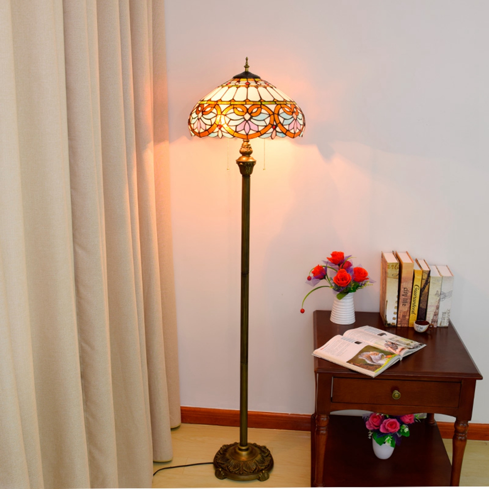 Blivuself Tiffany European Retro Style 16 Inches Blue Love Pure Hand-Made Stained Glass Lamp Shade Floor Lamp Vertical Zip-Up Adjustable Light Reading Light Bronze Antique Light Pole Light Luxury Art Home Decoration Suitable For Bedroom Living Room Office Study Corridor Cafe 16 Inches Blue Love - Four Corner Bronze Floor Lamp OFRF1019