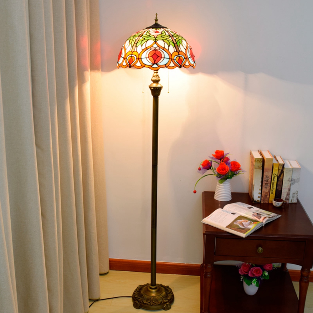 Blivuself Tiffany European Retro Style 16-Inch Pink Fairy Peach Pure Handmade Stained Glass Lamp Shade Floor Lamp Vertical Zip Adjustable Light Reading Light Bronze Antique Light Pole Light Luxury Art Home Decoration For Bedroom Living Room Office Study Corridor Cafe 16-Inch Fairy Peach - Four-Leg Bronze Floor Lamp OFRF1020