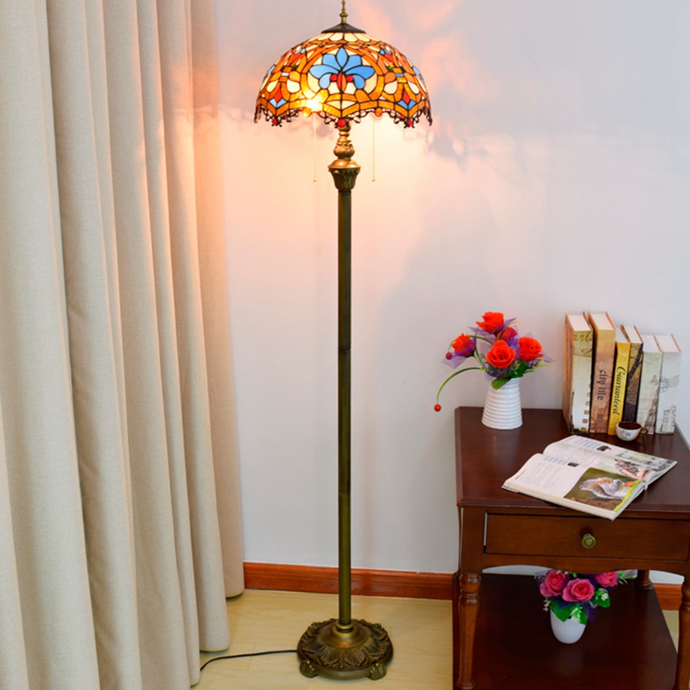 Blivuself Tiffany European Vintage Style 16 Inch Love Beads Dragon Tail Pure Handmade Stained Glass Lamp Shade Floor Lamp Vertical Zipper Adjustable Light Reading Light Bronze Antique Light Pole Light Luxury Art Home Decoration Suitable For Bedroom Guests Hall Office Study Corridor Cafe 16-Inch Love Beads - Four-Legged Bronze Floor Lamp - Dragon Tail OFRF1015