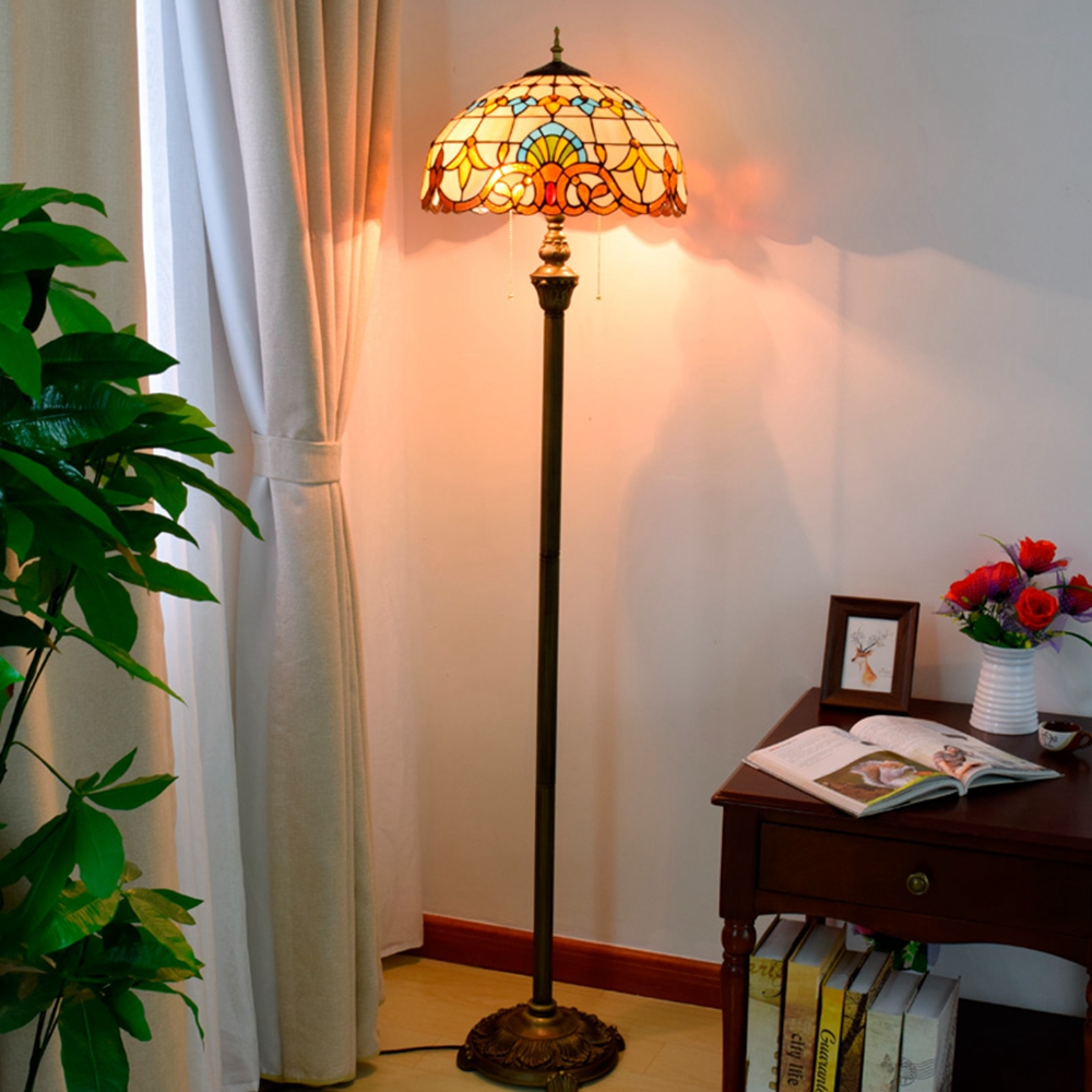Blivuself Tiffany European Vintage Style 16-Inch Yellow Baroque Pure Handmade Stained Glass Lampshade Floor Lamp Vertical Zip-Up Adjustable Light Reading Light Bronze Antique Light Pole Light Luxury Art Home Decoration For Bedroom Living Room Office Study Corridor Cafe 16-Inch Baroque - Four-Leg Bronze Floor Lamp OFRF1012