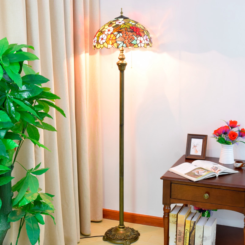 Blivuself Tiffany European Vintage Style 16-Inch Purple Grape Flower Pure Handmade Stained Glass Lamp Shade Floor Lamp Vertical Zip Adjustable Light Reading Light Bronze Antique Light Pole Light Luxury Art Home Decoration Suitable For Bedroom Living Room Office Study Corridor Cafe 16-Inch Grape Flower - Four-Leg Bronze Floor Lamp OFRF1008