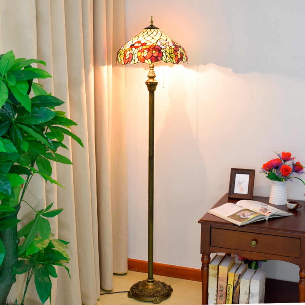 Blivuself Tiffany European Style Retro Style 16 Inch Clematis Pure Hand-Made Stained Glass Lamp Shade Vertical Zip-Up Adjustable Light Reading Light Bronze Antique Light Pole Light Luxury Art Home Decoration For Bedroom Living Room Office Study Corridor Cafe 16 Inch Clematis - Four Foot Bronze Floor Lamp OFRF1016