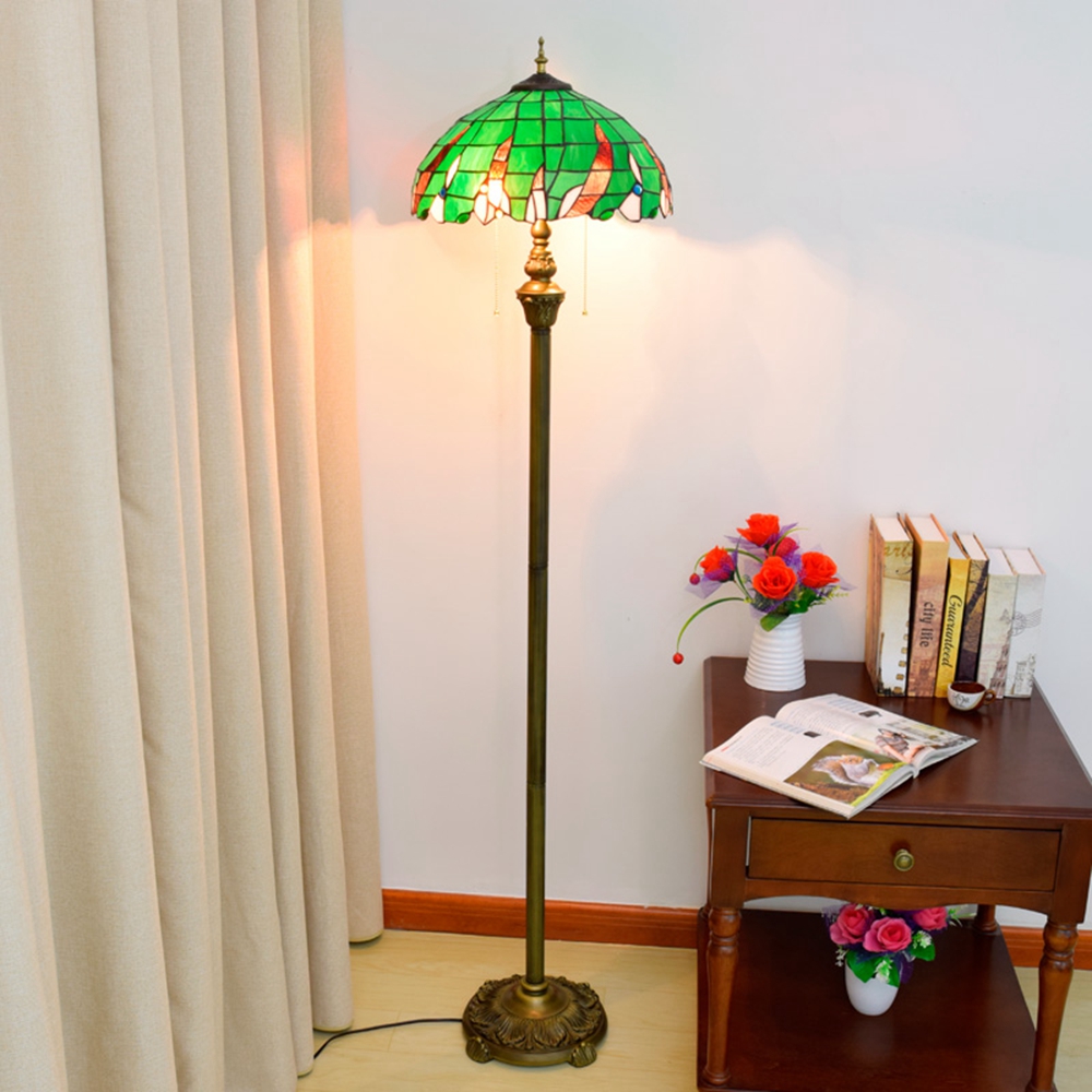 Blivuself Tiffany European Vintage Style 16 Inch Green Beads Pure Hand-Made Stained Glass Lamp Shade Floor Lamp Vertical Zipper Adjustable Light Reading Light Bronze Antique Light Pole Light Luxury Art Home Decoration For Bedroom Living Room Office Study Corridor Cafe 16 Inch Green Beads - Four-Foot Bronze Floor Lamp OFRF1002