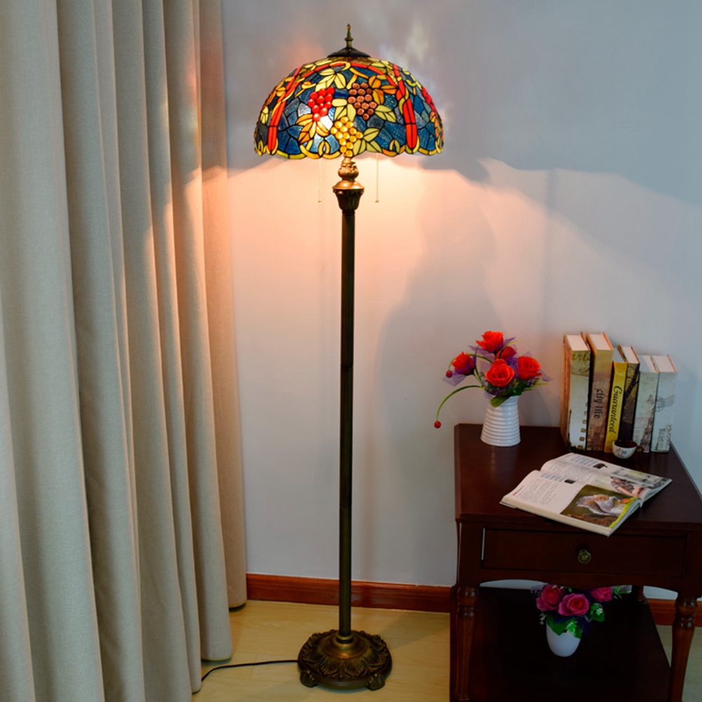 Blivuself Tiffany European Vintage Style 17-Inch Grape Fruit Pure Hand-Made Stained Glass Lamp Shade Floor Lamp Vertical Zip Adjustable Light Reading Light Bronze Antique Light Pole Light Luxury Art Home Decoration Suitable For Bedroom Living Room Office Study Corridor Cafe 17-Inch Grape Fruit - Four-Foot Bronze Floor Lamp OFRF1018