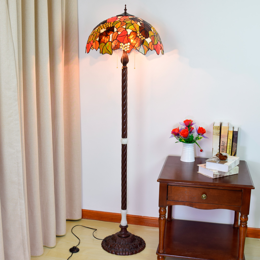 Blivuself Tiffany European Vintage Style 20-Inch Maple Leaf Grapes Pure Hand-Made Stained Glass Lamp Shade Floor Lamp Vertical Zip Adjustable Light Reading Light Antique Light Pole Light Luxury Art Home Decoration Suitable For Bedroom Living Room Office Study Corridor Cafe 20-Inch Maple Leaf Grapes - Cast Iron Jade Floor Lamp OFIF1001