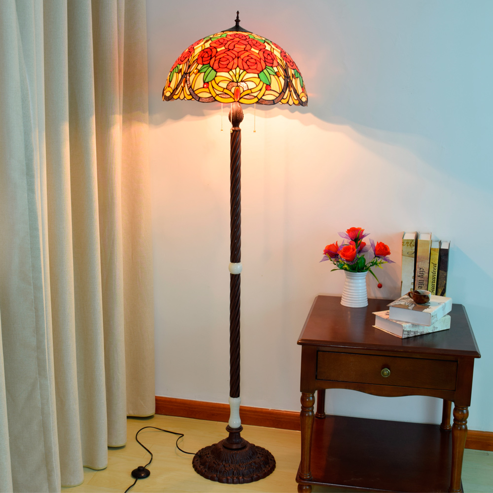 Blivuself Tiffany European Vintage Style 20-Inch Rose Pure Hand-Made Stained Glass Lamp Shade Floor Lamp Vertical Zip-Up Adjustable Light Reading Light Antique Light Pole Light Luxury Art Home Decoration Suitable For Bedroom Living Room Office Study Corridor Cafe 20-Inch Rose In Full Bloom - Cast Iron Jade Floor Lamp OFIF1002