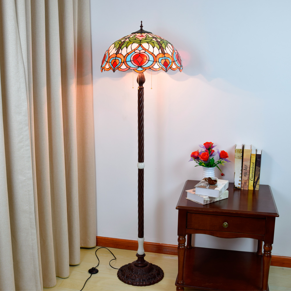 Blivuself Tiffany European Vintage Style 20-Inch Fairy Peach Pure Hand-Made Stained Glass Lamp Shade Floor Lamp Vertical Zip Adjustable Light Reading Light Antique Light Pole Light Luxury Art Home Decoration Suitable For Bedroom Living Room Office Study Corridor Cafe 20-Inch Fairy Peach - Cast Iron Jade Floor Lamp OFIF1003