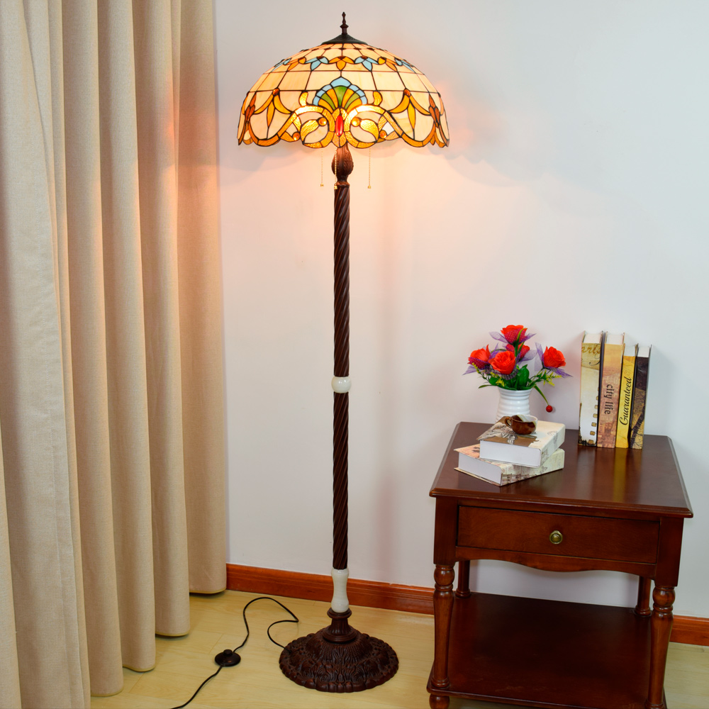 Blivuself Tiffany European Retro Style 20-Inch Yellow Baroque Pure Handmade Stained Glass Lamp Shade Floor Lamp Vertical Zip Adjustable Light Reading Light Antique Light Pole Light Luxury Art Home Decoration Suitable For Bedroom Living Room Office Study Corridor Cafe 20-Inch Baroque - Cast Iron Jade Floor Lamp OFIF1004