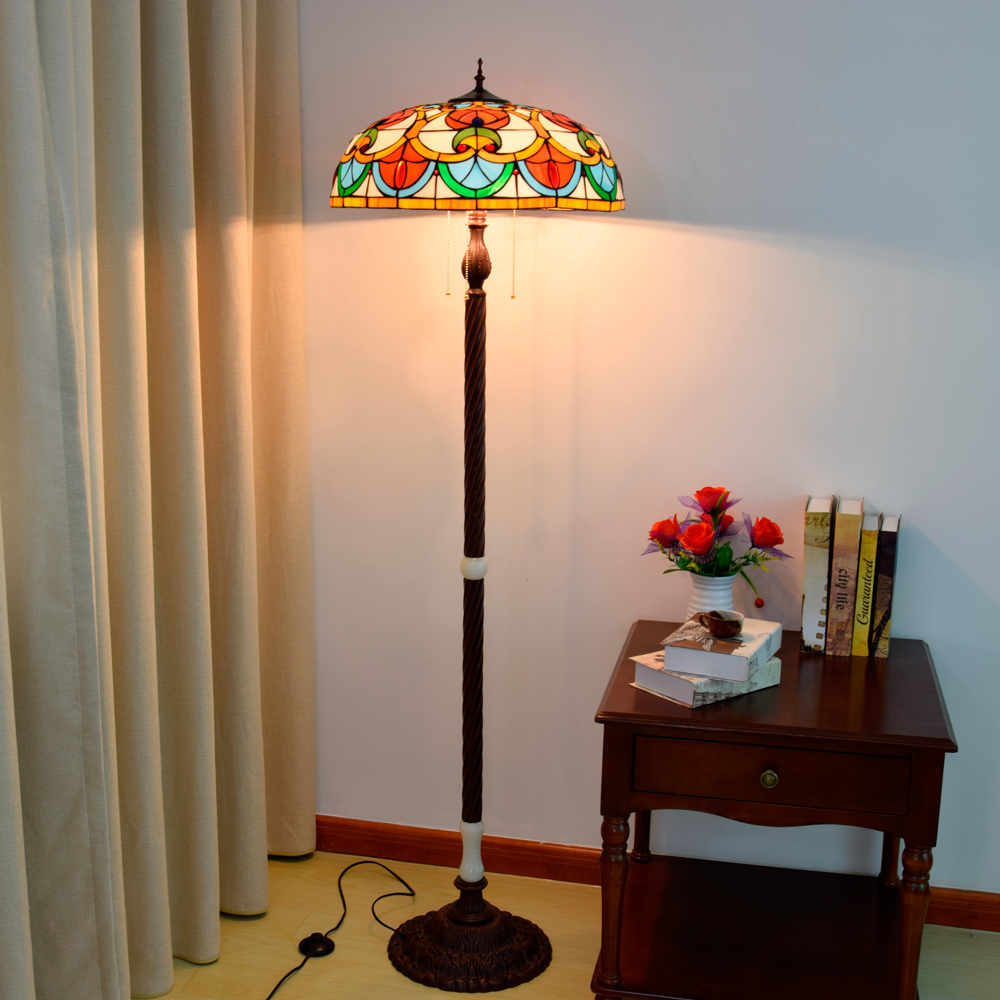 Blivuself Tiffany European Vintage Style 20-Inch Orange Peach Heart Beads Pure Hand-Made Stained Glass Lamp Shade Floor Lamp Vertical Zipper Adjustable Light Reading Light Antique Light Pole Light Luxury Art Home Decoration Suitable For Bedroom Living Room Office Study Corridor Cafe 20-Inch Peach Heart Beads - Cast Iron Jade Floor Lamp OFIF1005