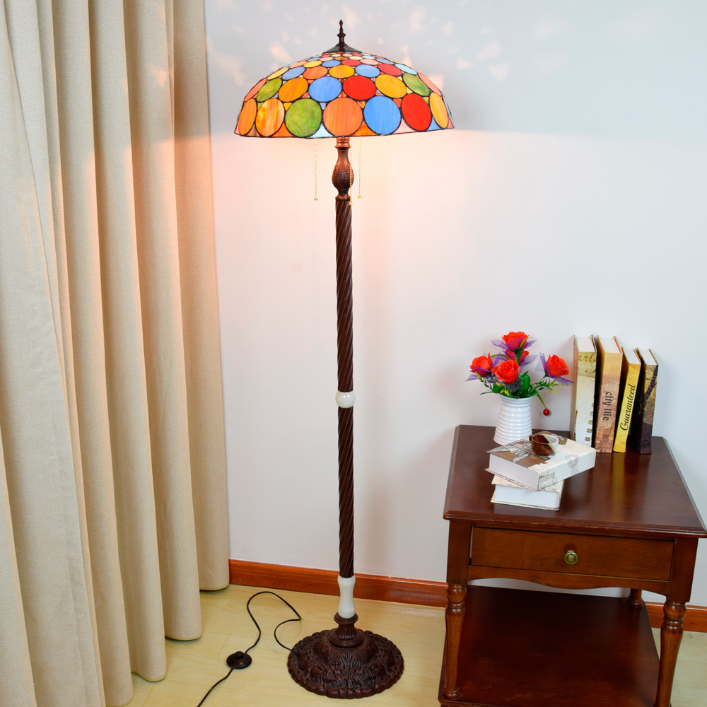 Blivuself Tiffany European Vintage Style 20-Inch Colorful Round Sheet Pure Hand-Made Stained Glass Lamp Shade Floor Lamp Vertical Zip Adjustable Light Reading Light Antique Light Pole Light Luxury Art Home Decoration Suitable For Bedroom Living Room Office Study Corridor Cafe 20-Inch Colorful Round Sheet - Cast Iron Jade Floor Lamp  OFIF1007
