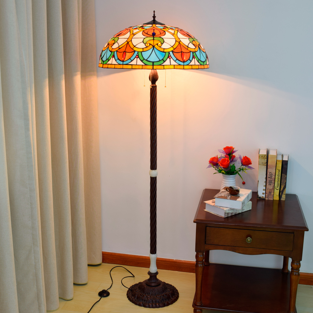 Blivuself Tiffany European Vintage Style 24-Inch Orange Peach Heart Beads Pure Hand-Made Stained Glass Lamp Shade Floor Lamp Vertical Zipper Adjustable Light Reading Light Antique Light Pole Light Luxury Art Home Decoration Suitable For Bedroom Living Room Office Study Corridor Cafe 24-Inch Peach Heart Beads - Cast Iron Jade Floor Lamp OFIF1008
