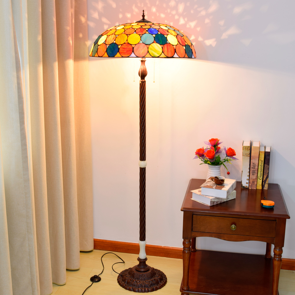 Blivuself Tiffany European Retro Style 24-Inch Colorful Round Sheet Pure Hand-Made Stained Glass Lamp Shade Floor Lamp Vertical Zip Adjustable Light Reading Light Antique Light Pole Light Luxury Art Home Decoration Suitable For Bedroom Living Room Office Study Corridor Cafe 24-Inch Colorful Round Sheet - Cast Iron Jade Floor Lamp OFIF1009