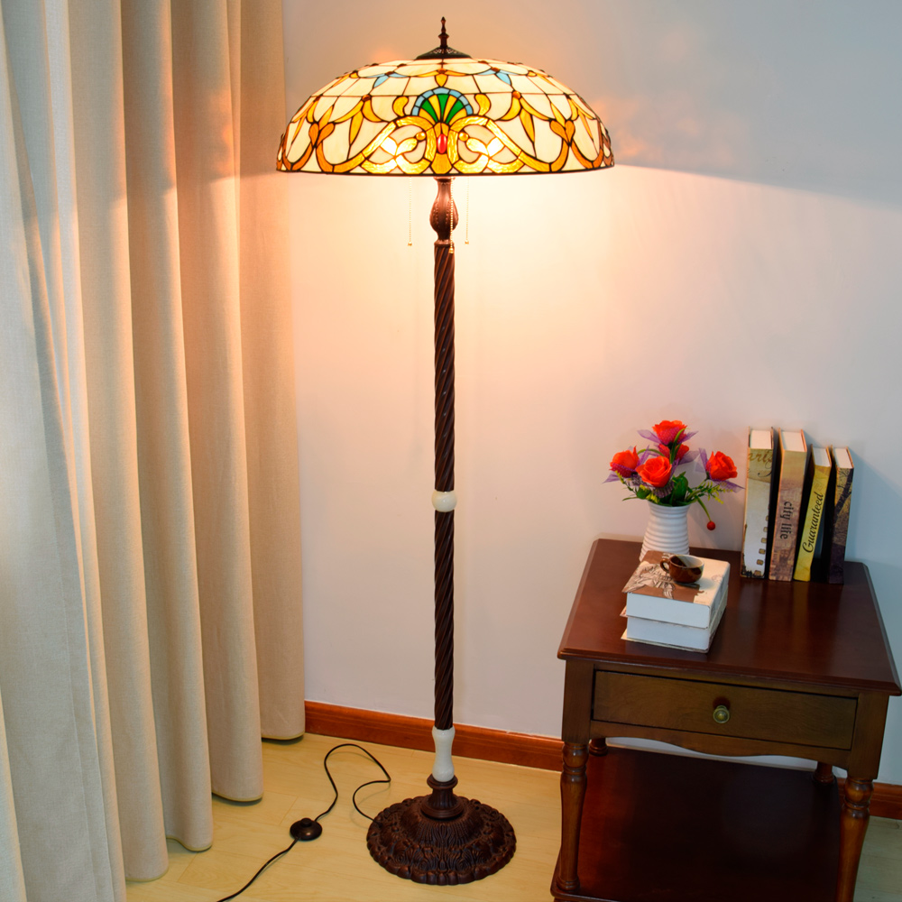 Blivuself Tiffany European Retro Style 24-Inch Yellow Baroque Pure Handmade Stained Glass Lamp Shade Floor Lamp Vertical Zip Adjustable Light Reading Light Antique Light Pole Light Luxury Art Home Decoration Suitable For Bedroom Living Room Office Study Corridor Cafe 24-Inch Baroque - Cast Iron Jade Floor Lamp OFIF1010