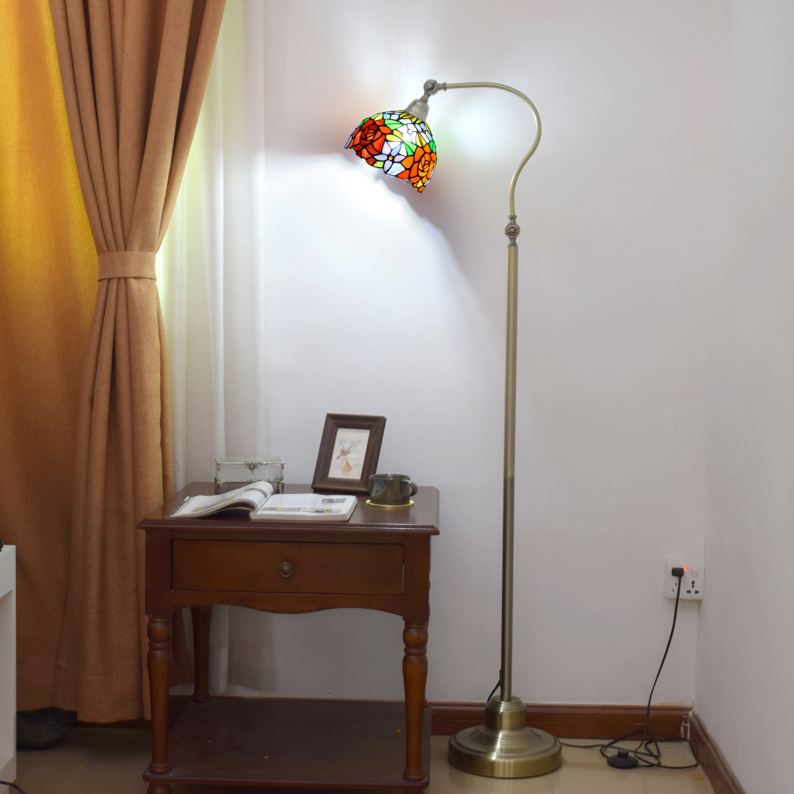 Blivuself Tiffany Romantic Classical Style Design 8-Inch Rose Handmade stained Glass Lampshade, Metal Downward Floor Lamp Vertical Adjustable Led Reading Light Exquisite Craft Retro Charm, Atmosphere Home Decoration 8-Inch Gorgeous Rose - Downward Floor Lamp Suitable For Bedroom Living Room Office Study Corridor Cafe, Etc.  OFCP1033