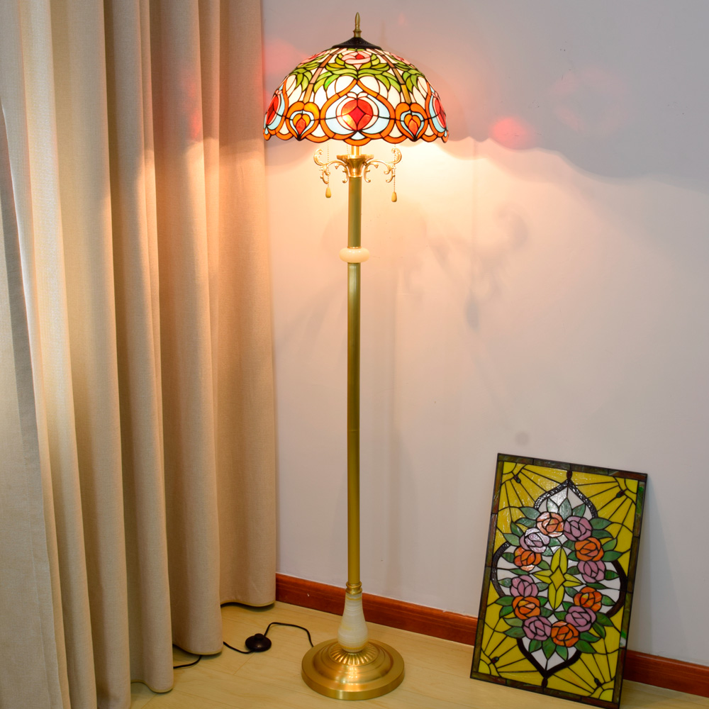 Blivuself Tiffany Floor Lamp Light Luxury Palace Style Design 16 Inch Green Leaf Xianpeach Love Floor Lamp Handmade Colored Glass Lamp Shade, Brass Material Base, European Antique Craft Home Decoration, Indoor Lighting For Bedroom Living Room Office Study And Other 16 Inch System - Jade Copper Floor Lamp OFCP1007