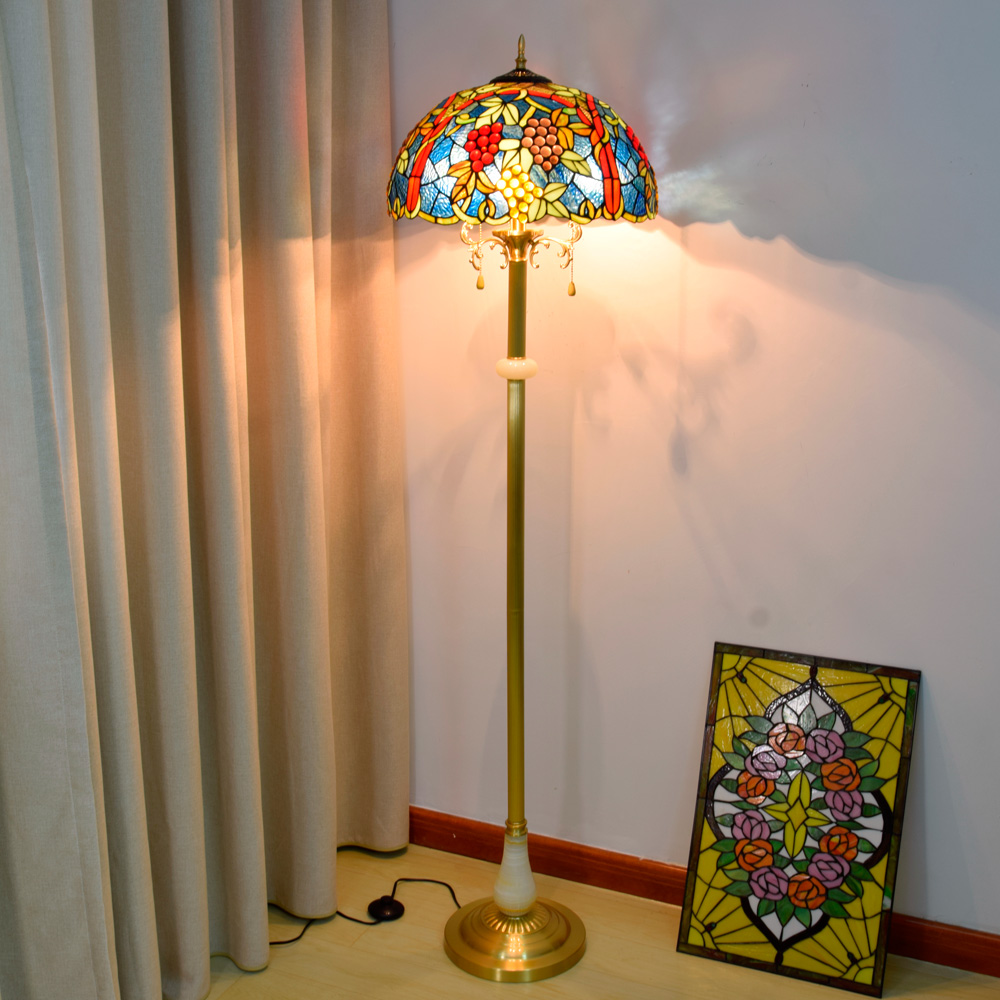 Blivuself Tiffany Floor Lamp Navia-Style Design 17-Inch Grape Bead Floor Lamp Handmade Colored Glass Lamp Shade, Brass Material Base, Traditional Retro Style Home Decoration, Indoor Lighting Suitable For Bedroom Living Room Office Study 17-Inch Grape Fruit - Jade Copper Floor Lamp OFCP1014