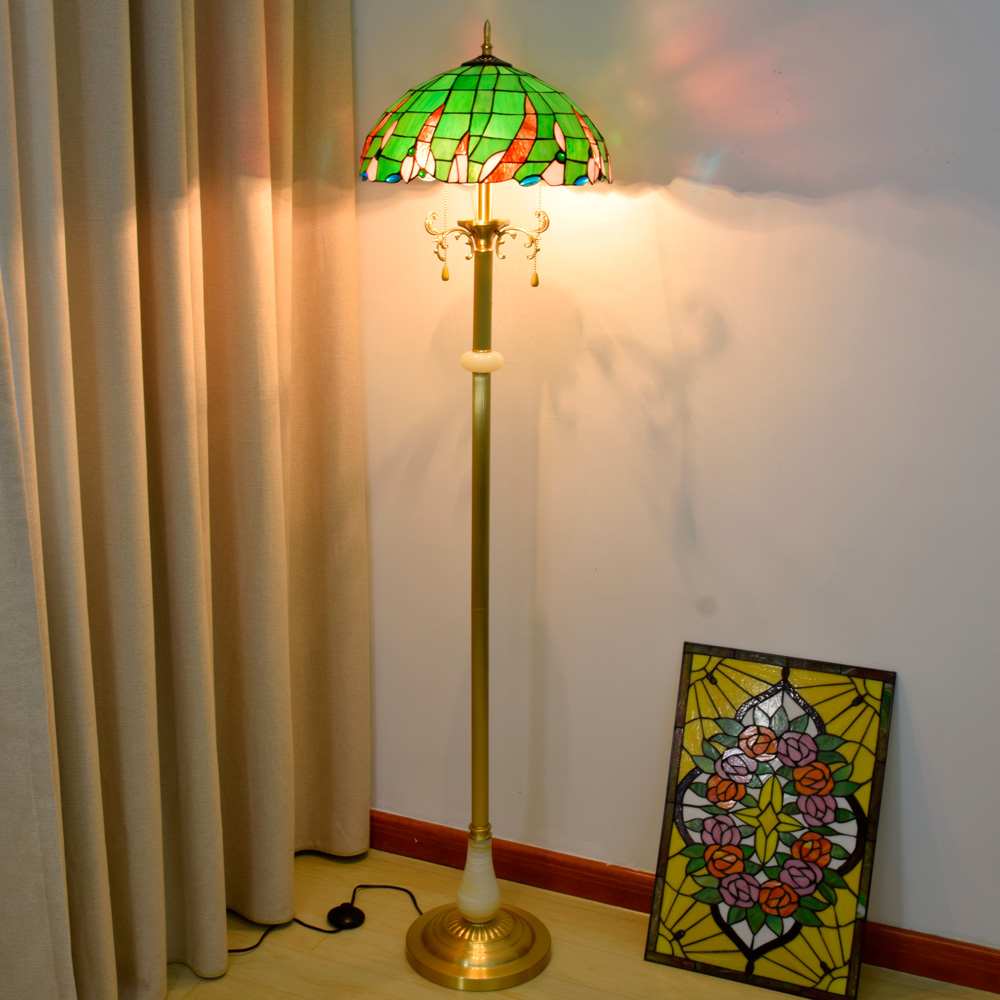 Blivuself Tiffany Floor Lamp European Traditional Retro Style Design 16 Inch Green Floor Lamp Handmade Colored Glass Lamp Shade, Brass Material Base, Classical Style Home Decoration, Indoor Lighting For Bedroom Living Room Office Study, Etc. 16 Inch Green Beads - Jade Copper Floor Lamp OFCP1018