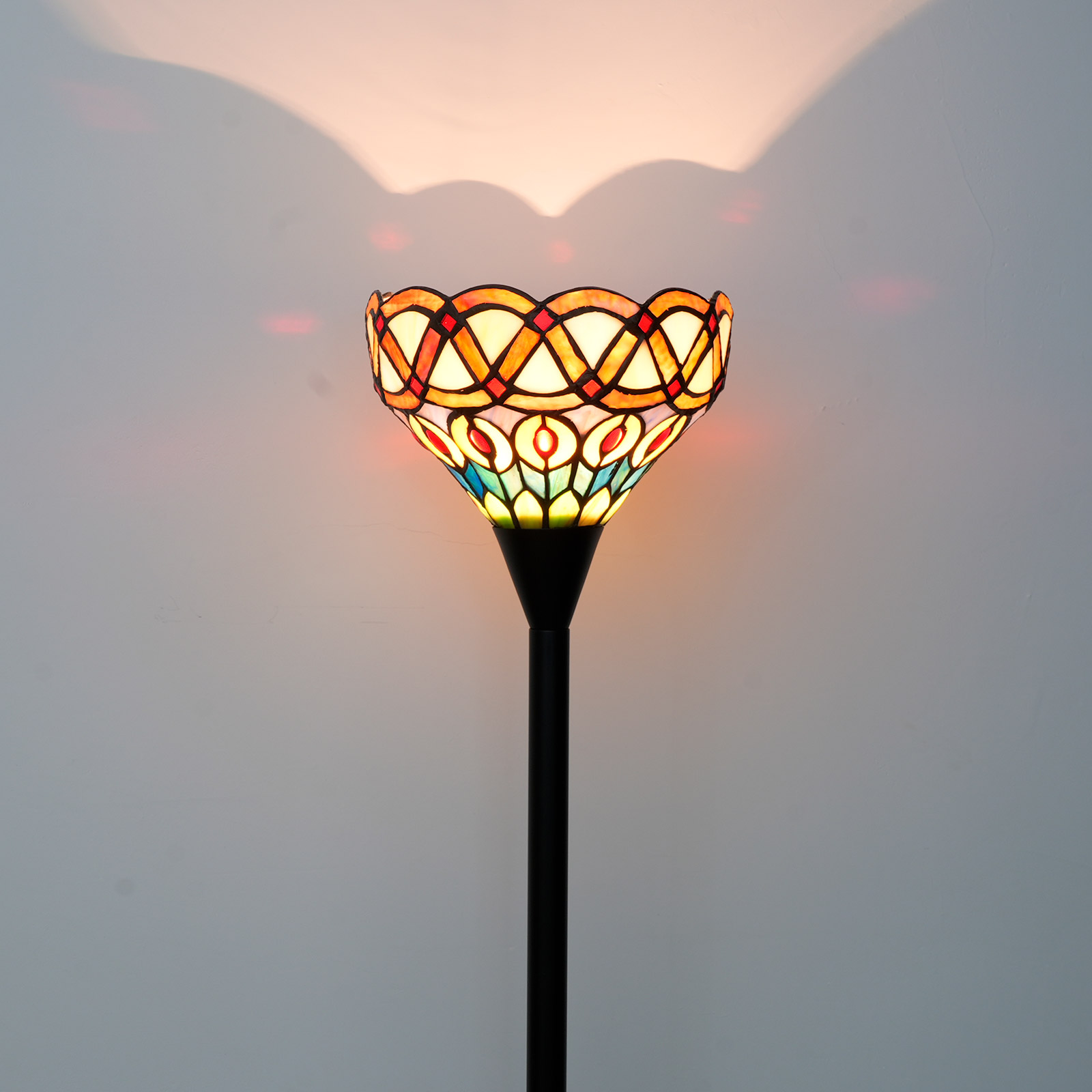 Blivuself Tiffany Floor Lamp Victorian Style Interior Lighting Reading European Vintage Home Decoration For Bedroom Living Room Office Study, Etc. 8-Inch Yellow Peacock Hand-Made Stained Glass Lamp Shade, 8-Inch Yellow Peacock - Black Sky Floor Lamp OCT07