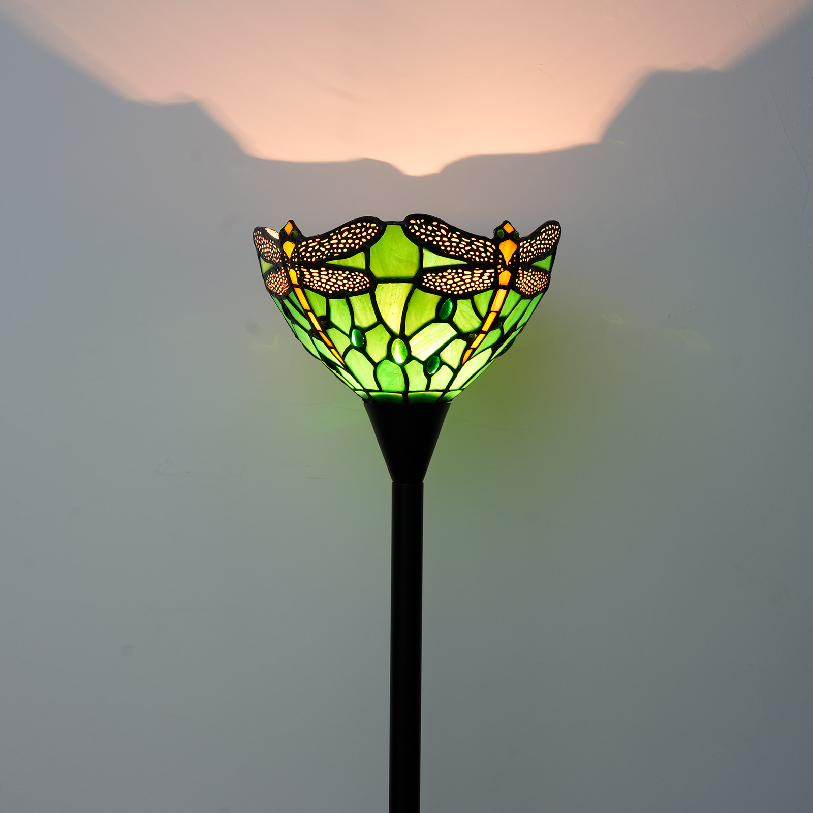 Blivuself Tiffany Floor Lamp Vintage Dragonfly Style Interior Lighting Reading Pastoral Style Home Decoration For Bedroom Living Room Office Study, Etc. 8-Inch Green Dragonfly Hand-Made Stained Glass Lampshade, 8-Inch Green Dragonfly - Black Sky Floor Lamp OCT10
