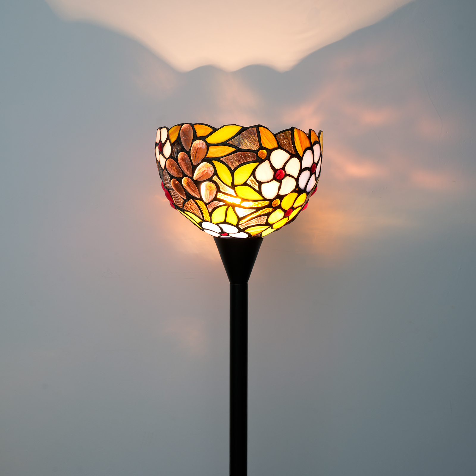 Blivuself Tiffany Floor Lamp 8-Inch Bohemian Style Interior Lighting Reading Vintage Country Style Home Decoration, Purple Grape Flower Handmade Stained Glass Lamp Shade Suitable For Bedroom Living Room Office Study, 8-Inch Grape Flower - Black Sky Floor Lamp OCT16