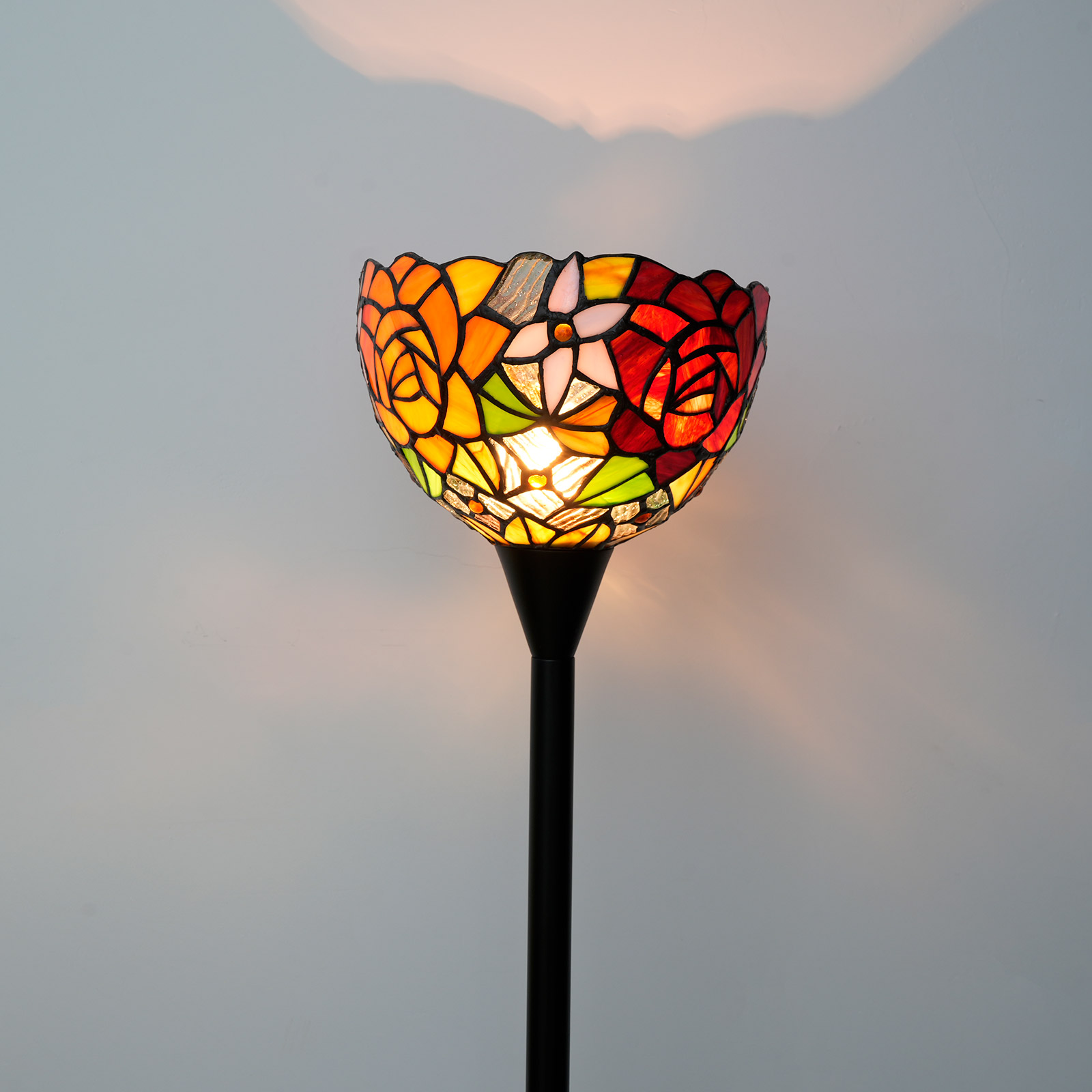 Blivuself Tiffany Floor Lamp 8 Inch Victorian Style Interior Lighting Reading European Classical Art Style Home Decoration, Red And Orange Double Color Rose Handmade Stained Glass Lampshade Is Suitable For Bedroom Living Room Office Study, 8 Inch Gorgeous Rose - Black Sky Floor Lamp OCT17