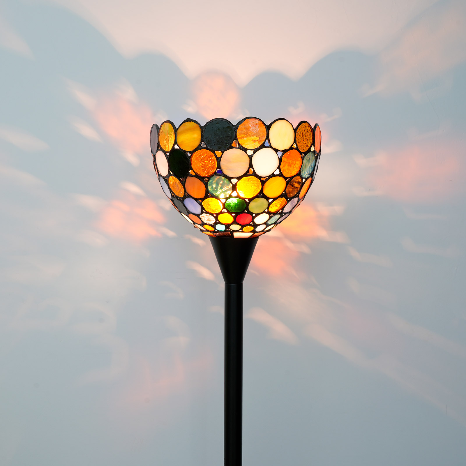 Blivuself Tiffany Floor Lamp 8 Inch Bohemian Style Interior Lighting Reading Retro Rural Style Home Decoration, Red Colorful Round Handmade Stained Glass Lampshade For Bedroom, Living Room, Office, Study, Etc., 8 Inch Dazzling Color Round - Black Sky Floor Lamp OCT19