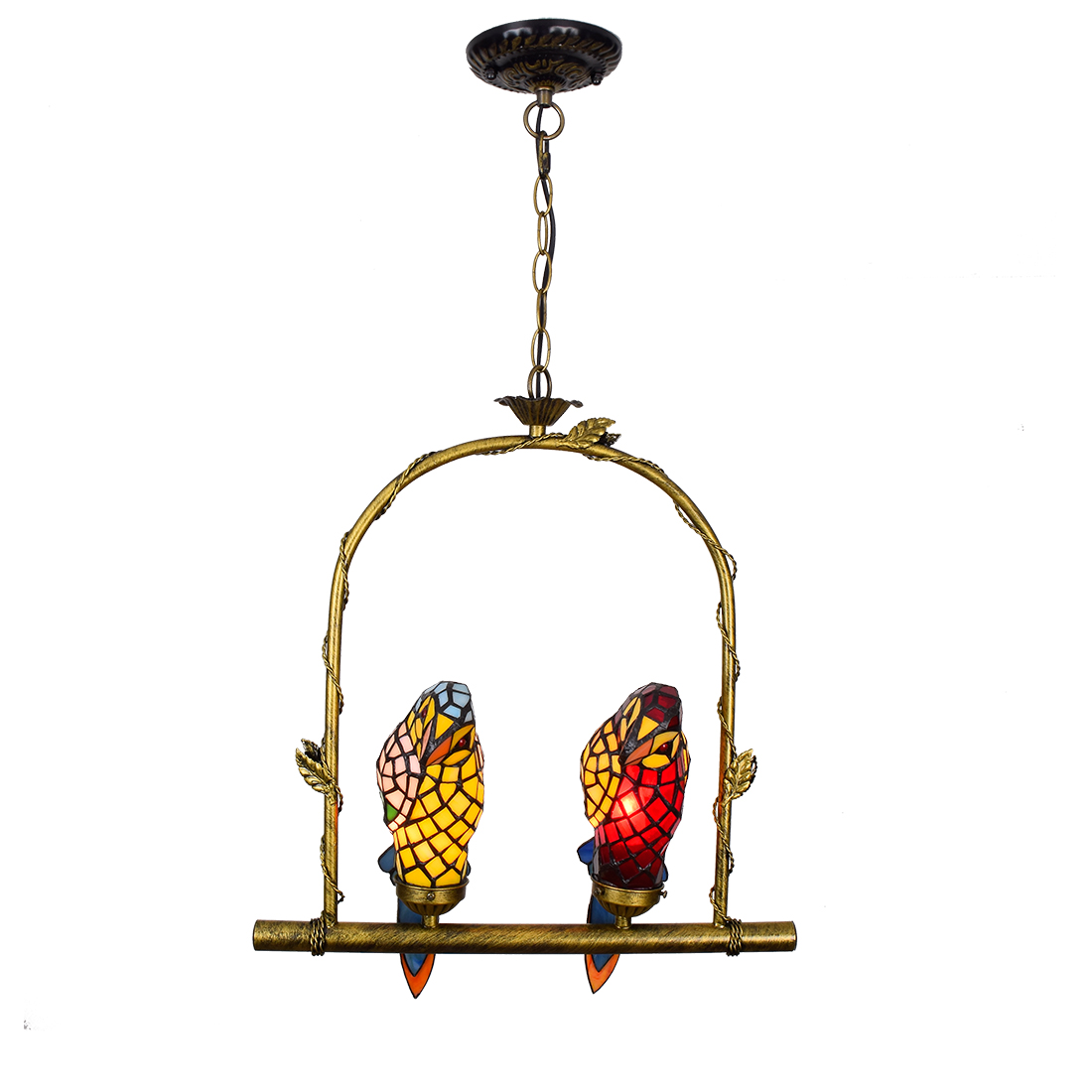 Blivuself Tiffany Pendant Lamp Victorian Style Red Yellow Parrot Handmade Colored Glass Lampshade, Suitable For Bedroom Living Room Study Corridor, Indoor Lighting European Vintage Style Home Decoration, Parrot Double Pendant Lamp OFD2204