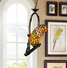 Blivuself Tiffany Chandelier Traditional Medieval Style Yellow Parrot Handmade Stained glass Lampshade, Suitable For Bedroom Living Room Study Corridor, Indoor Lighting European Vintage Style Home Decoration, Yellow Parrot Single Chandelier OFD2205