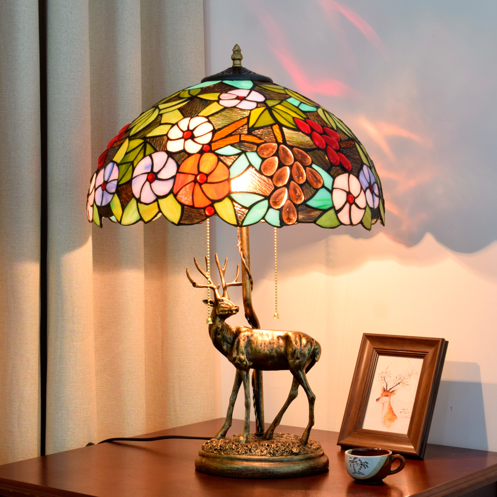 Blivuself Tiffany Table Lamp European Light Luxury Style 16 Inches Purple Grape Flower Hand-Made Colored Glass Lamp Shade, Adjustable Lighting Style Retro Pastoral Style Home Decoration, Suitable For Bedroom Living Room Study Dining Room, 16 Inches Grape Flower - Elk Table Lamp OFT903