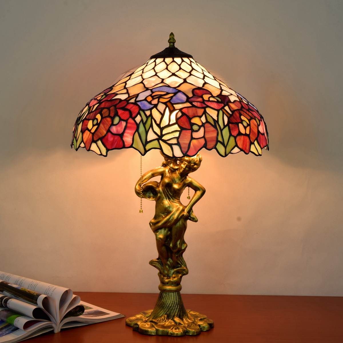 Blivuself Tiffany Desk Lamp European Retro Style 16 Inch Beige Clematis Hand-Made Colored Glass Lamp Shade, Aluminum Alloy Beauty Base, Adjustable Light Luxury Elegant Style Home Decoration, Suitable For Bedroom Living Room, Study, Dining Room, Etc., 16 Inch Clematis-Beauty Desk Lamp OFT936