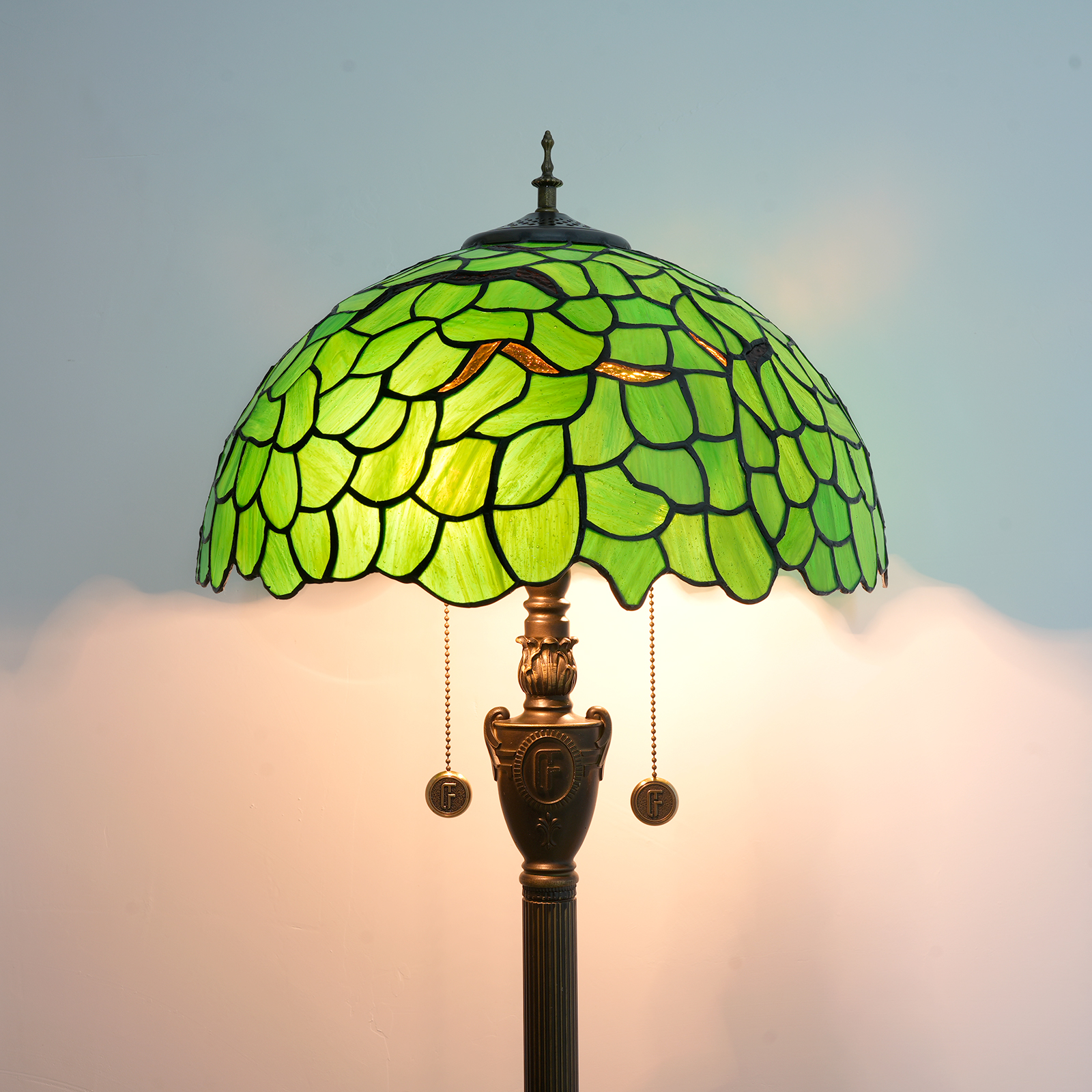 Blivuself Tiffany Floor lamp  Retro Pastoral Style 16 Inch Green Leaf Hand-Colored Glass Lamp Shade, Classical Style Indoor Lighting Eye Protection Reading Light, Suitable For Study Bedroom Dining Room Office, 16 Inch Green Leaf -OF Floor Lamp OFN42