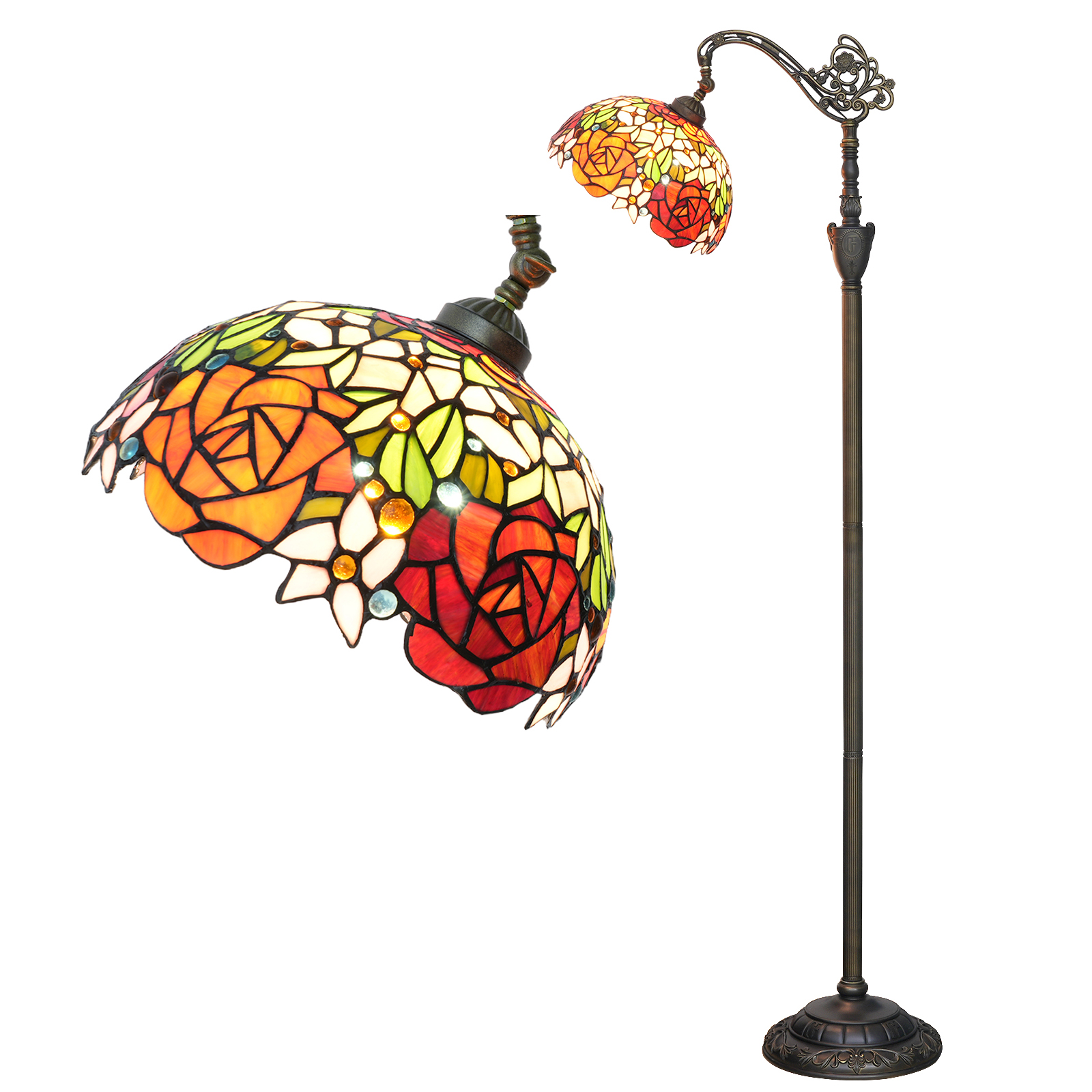 Blivuself Tiffany Floor lamp Romantic Venetian Style 12-Inch Red And Orange Two-Color Rose Hand-Colored Glass Lamp Shade, Classical Art Style Adjustable Indoor Lighting Eye Protection Reading Lamp, Suitable For Study Bedroom Dining Room Office, 12-Inch Gorgeous Rose-Of Downward Floor Lamp Ofx020
