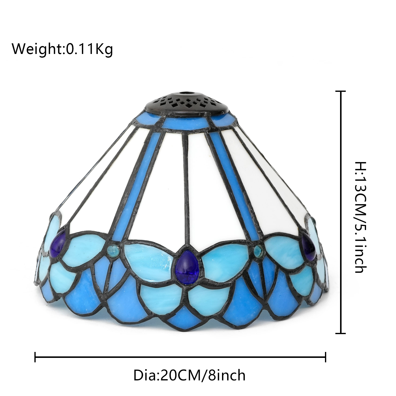 Blivuself 8 Inch Tiffany Style Stained Glass Lamp Shade, Vintage Design Of Sky Blue Butterfly Pattern, Easy Installation Without Accessories For Lamp Chandelier (1pcs,DZ08001X  )