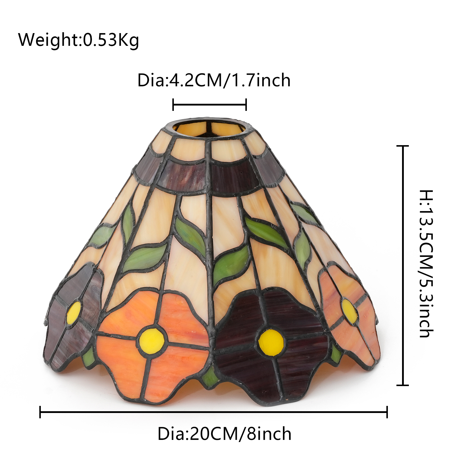 8 Inch Blivuself Tiffany Stained Glass Replacement Lampshade, Retro Style Orange And Red Double Color Flower Pattern, Handmade Large Mouth Lampshade, Suitable For Chandelier Ceiling Lamp Corridor Lamp And Other Home Decoration Art (1pcs, Dz08005d)