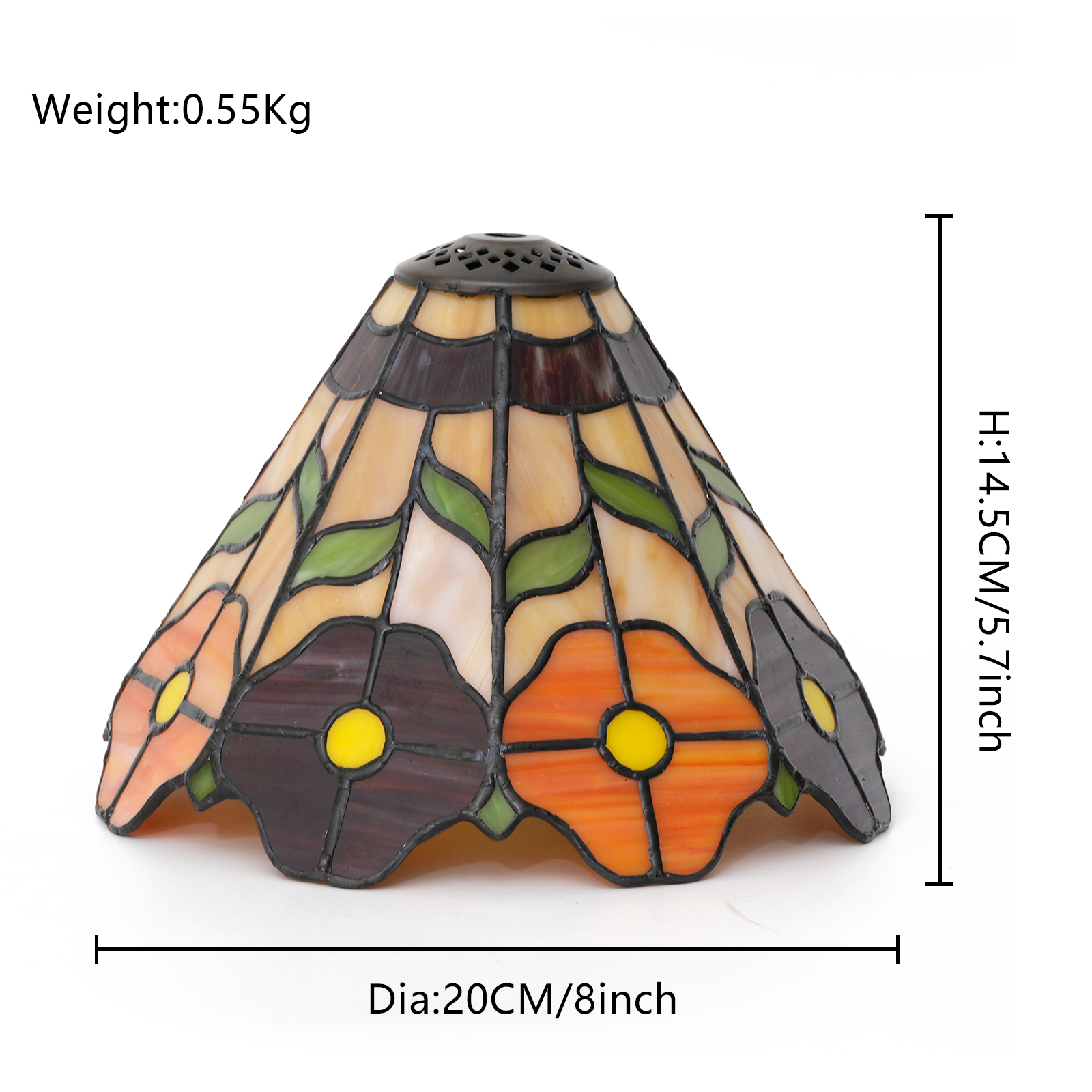 8 Inch Blivuself Tiffany Stained Glass Replacement Lampshade, Retro Style Orange And Red Double Color Flower Pattern Design, Handmade Small Mouth Lampshade, Suitable For Pendant Ceiling Lamp Corridor Lamp And Other Home Decoration Art (1pcs, Dz08005x)