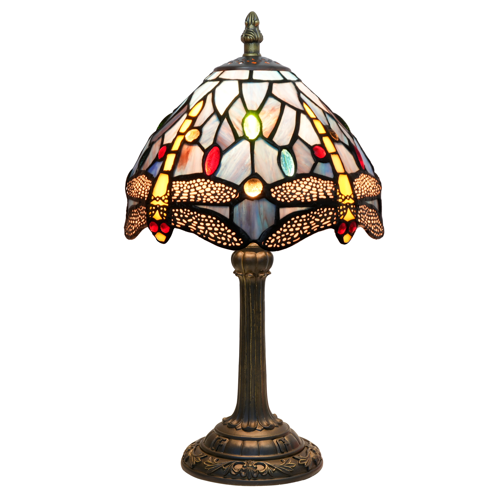 8-Inch Blivuself Tiffany Style  Stained  Table Lamp, Retro-Style Dragonfly Pattern Design Bedside Lamp, Suitable For Home Decoration In Bedrooms, Dining Rooms, Living Rooms, Etc. (OFU1221, 449 Blue Background Dragonfly)