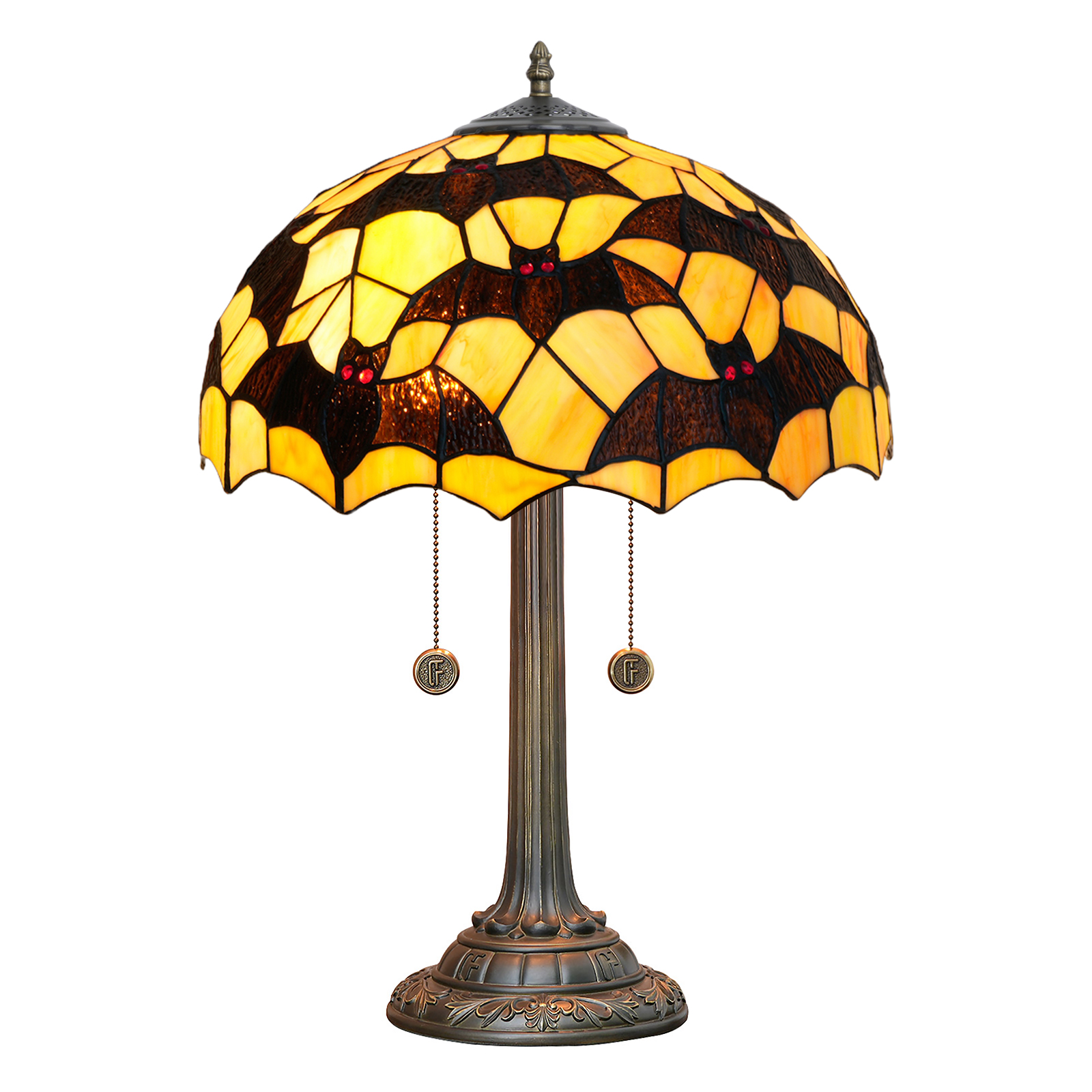 Blivuself Tiffany Stained Glass Table Lamp, Medieval Retro Style Yellow Bottom Bat 16 Inch Bedside Lamp, Suitable For Bedroom Study Dining Room And Other Home Decoration Art (OFT1282)