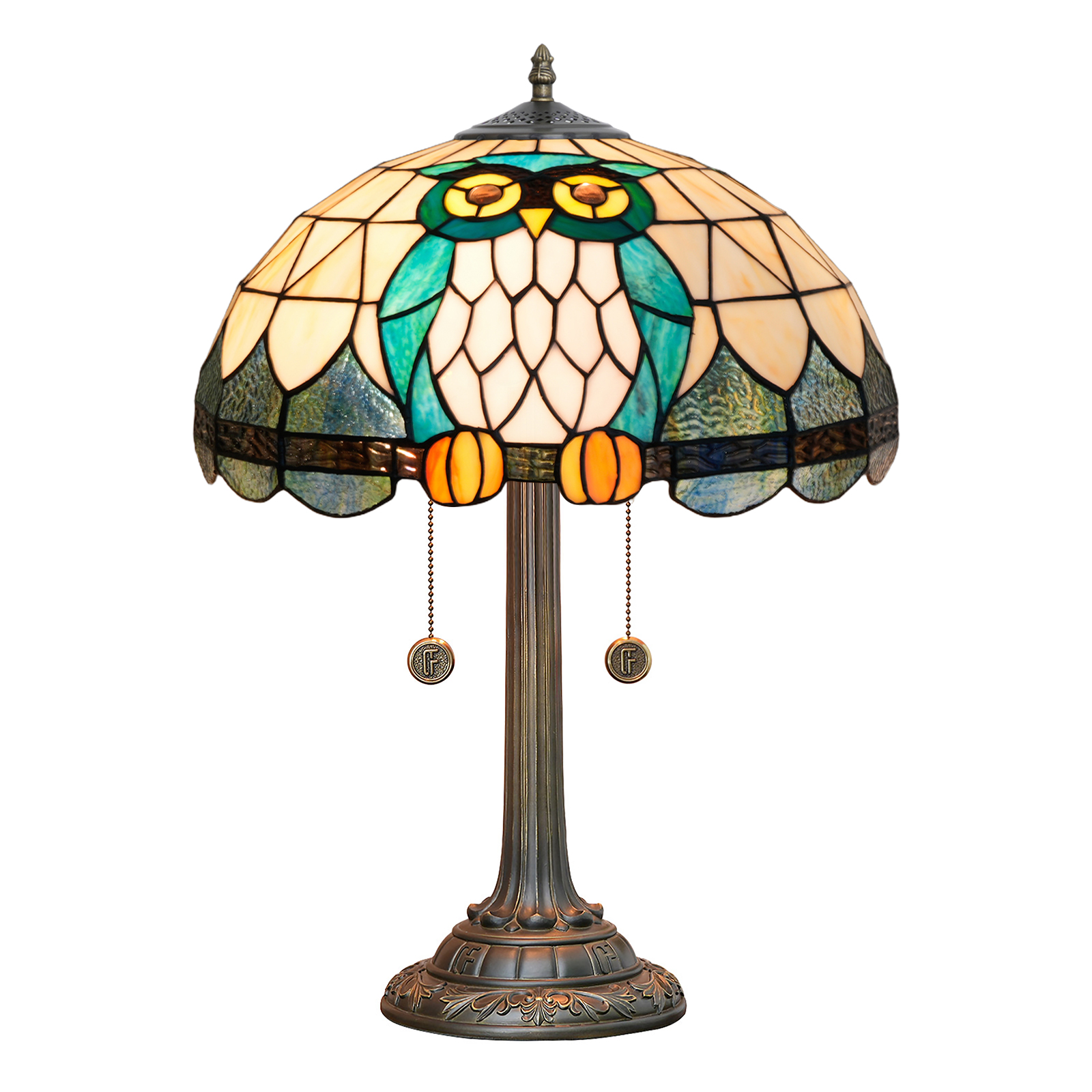 Blivuself Tiffany Stained Glass Table Lamp, 16 Inch Retro Style Owl Design, Suitable For Bedroom Study Living Room And Other Home Decoration Art (OFT1284,Turquoise)