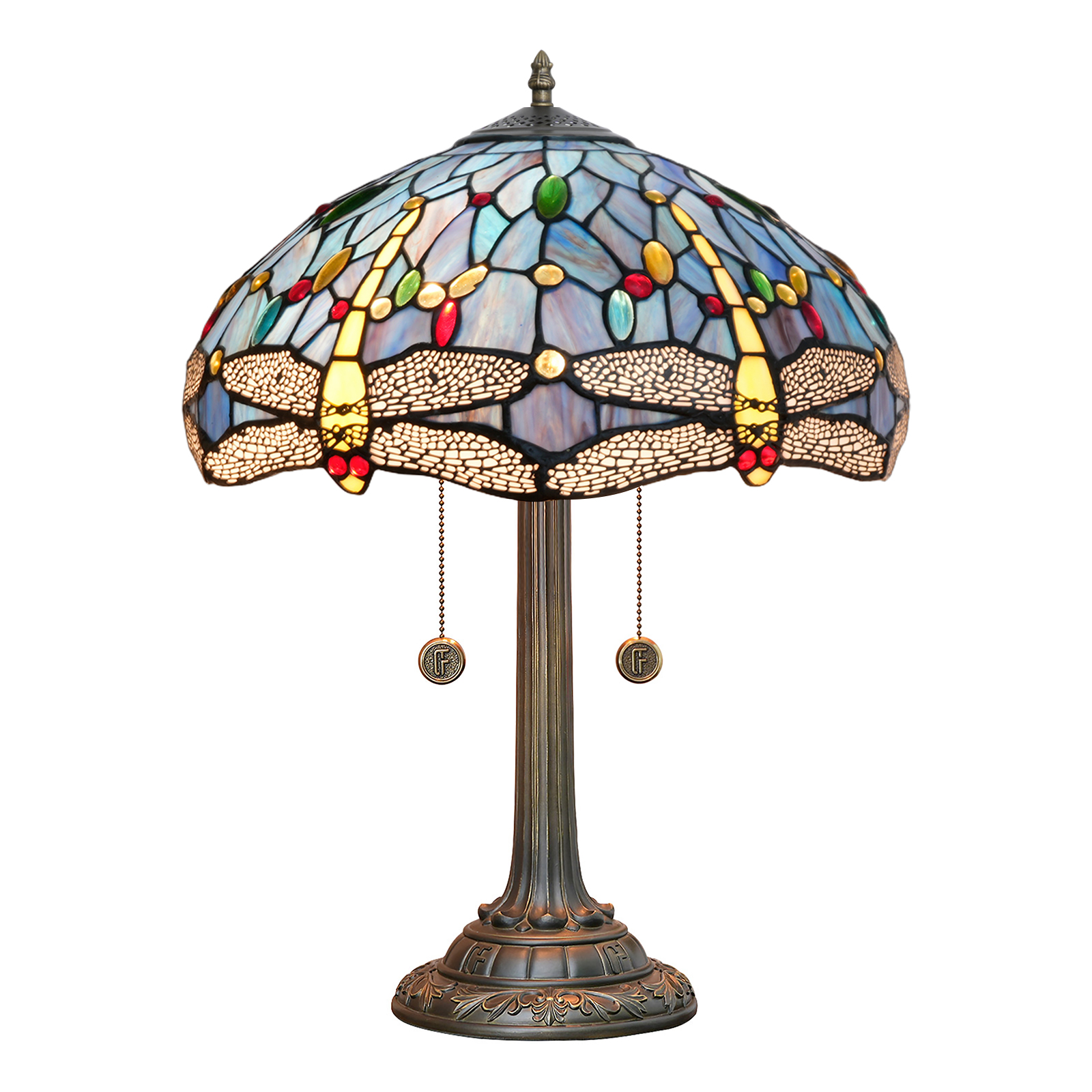 Blivuself Tiffany Stained Glass Table Lamp, 16 Inch Medieval Retro Style Dragonfly Design, Suitable For Bedroom Study Living Room And Other Home Decoration Art (OFT1285, Blue)