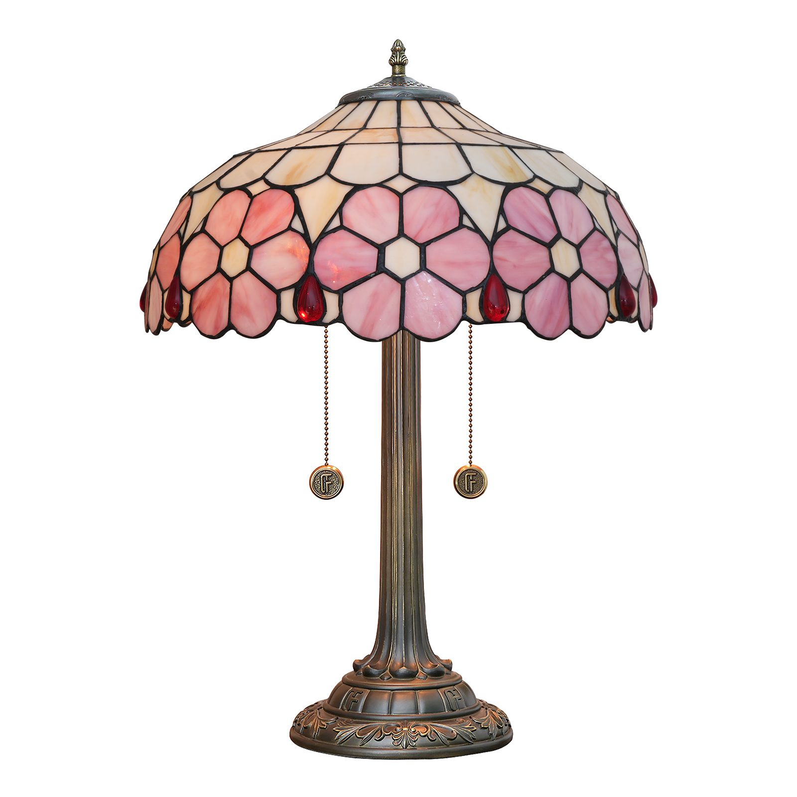 Blivuself Tiffany Stained Glass Table Lamp, 16-Inch Victorian Style Pink Flower Pattern Design, Suitable For Bedroom Study Living Room And Other Home Decoration Art (OFT1286)