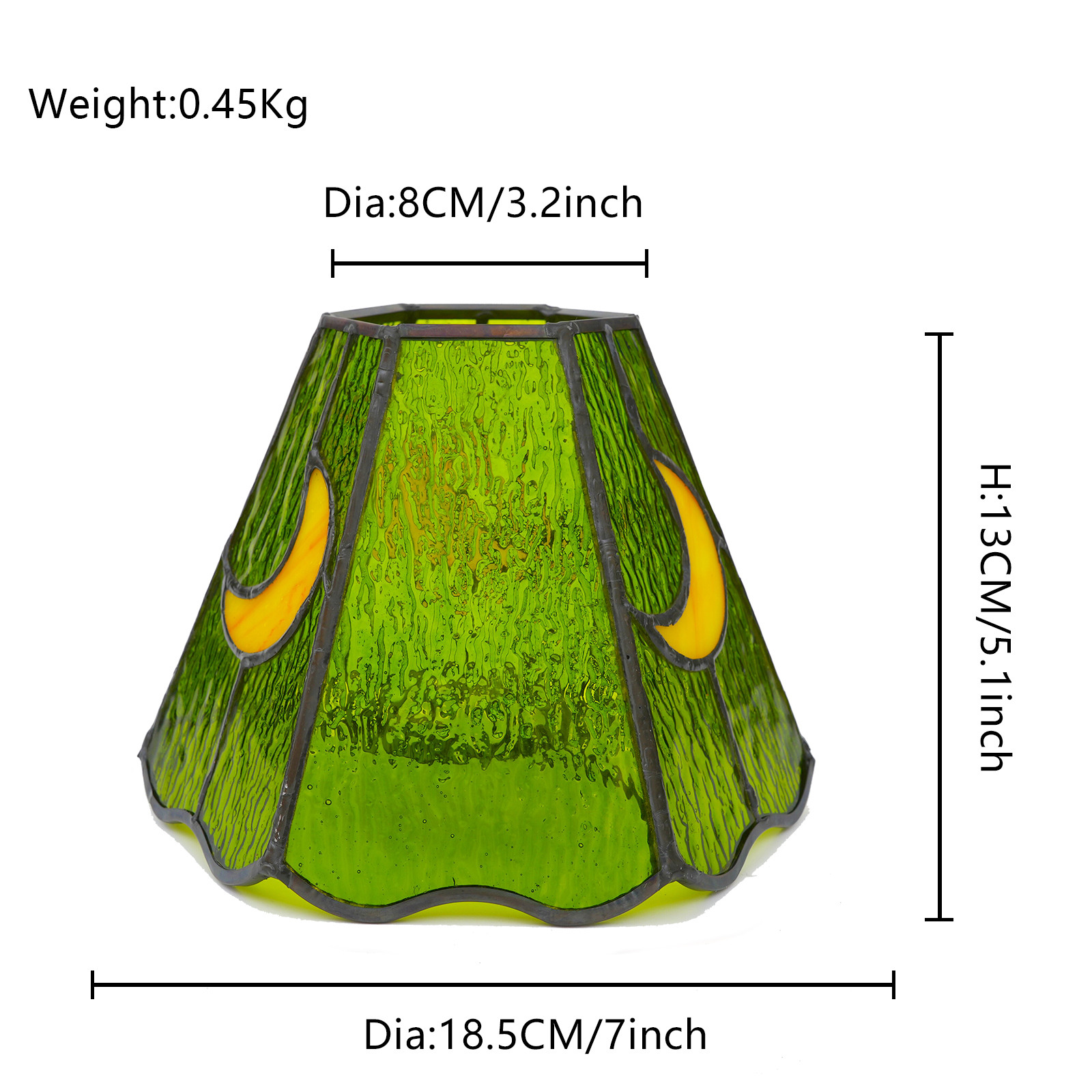 Blivuself Tiffany Style "Moon In The Waves" - Green Watercolor Background, Yellow Moon, Handcrafted  Stained Glass, Suitable For Home Decoration Art Such As Table Lamps, Chandeliers, And Wall Lamps（ZB6119）