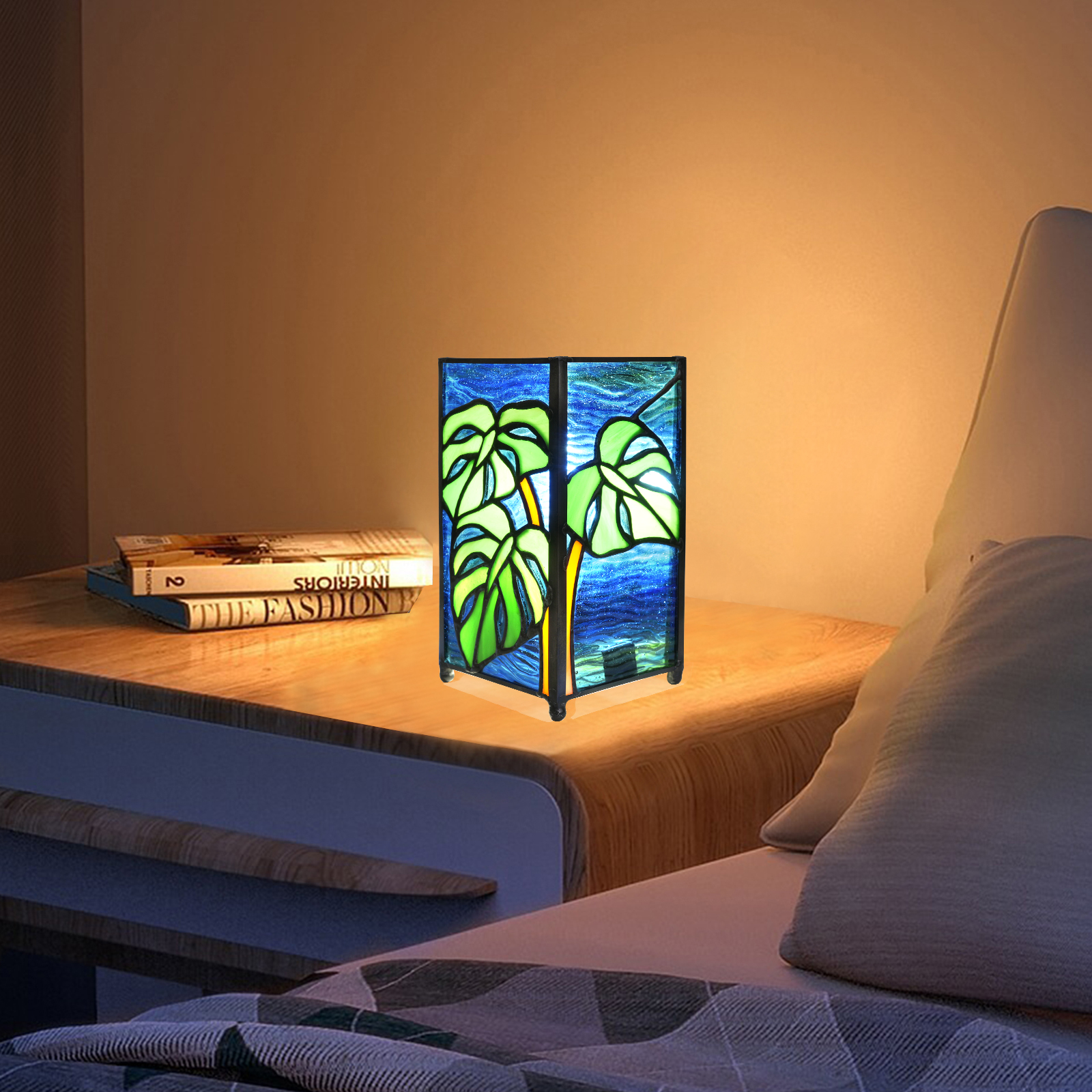 Blivuself Tiffany Style Turtle-Back Bamboo Square Night Light, Illuminating The Natural Artistic Atmosphere Of The Night, Handcrafted, With A Stained  Glass Lampshade, Suitable For Home Decoration Art In Bedrooms, Dormitories, Reading Corners, Etc（OFU1228）