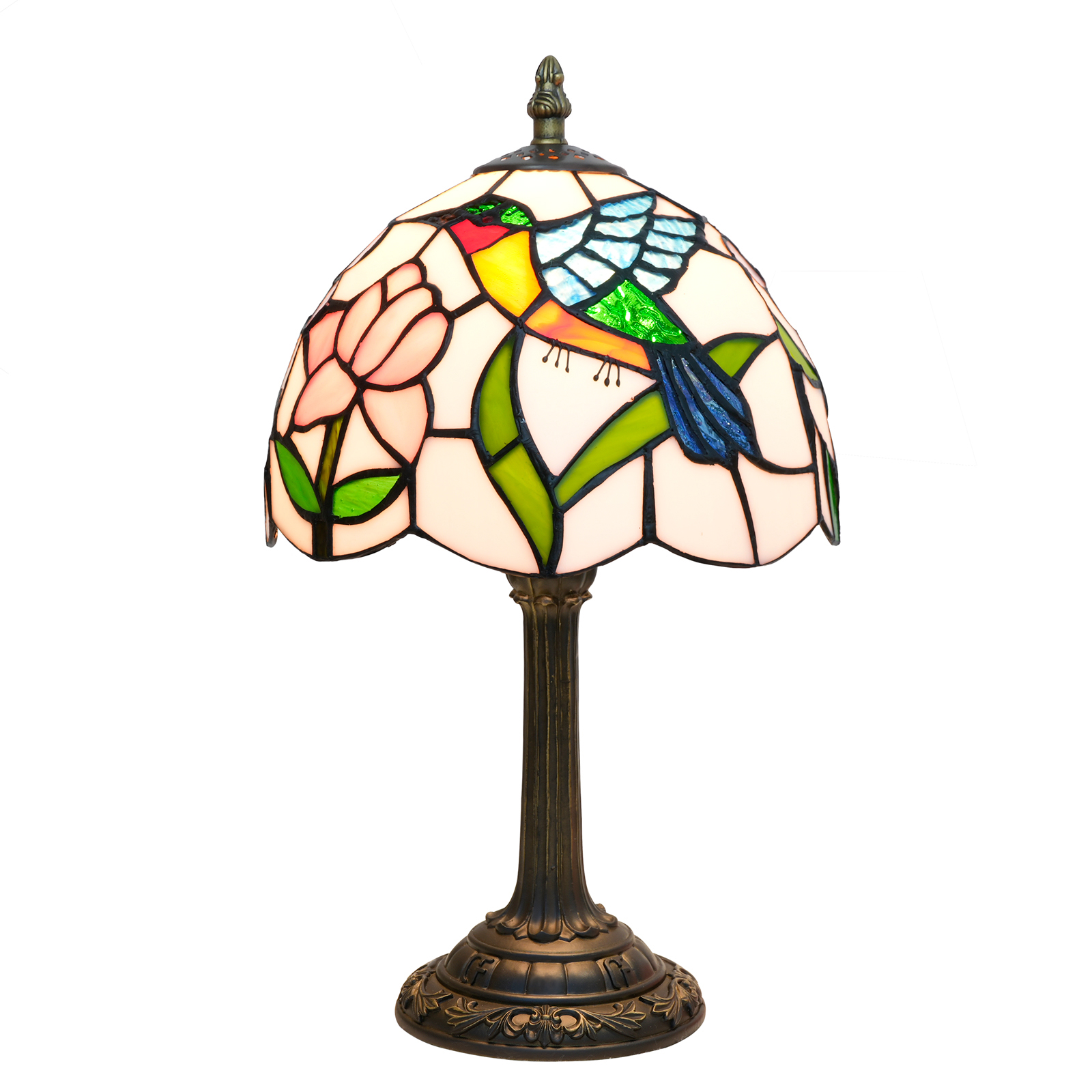Blivuself Tiffany Style Stained Glass Handcrafted Table Lamp, 8-Inch Hummingbird Two-Color Flower Victorian-Style Bedside Lamp, Bringing Nature Into The Home'S Light And Shadow Art, Suitable For Home Decoration Art In Bedrooms, Living Rooms, Dining Rooms, Etc（OFU1240）