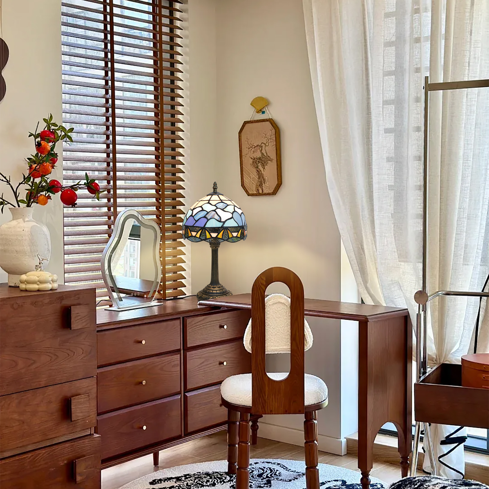 Blivuself The Tiffany Style Wave Table Lamp Integrates The Romance Of The Ocean Into Every Inch Of Light. It Is An 8-Inch Bedside Lamp With A Hand-Made Stained Glass Lampshade, Suitable For Home Decoration Art In Bedrooms, Dormitories, Dining Rooms, Living Rooms, Etc（OFU1241）