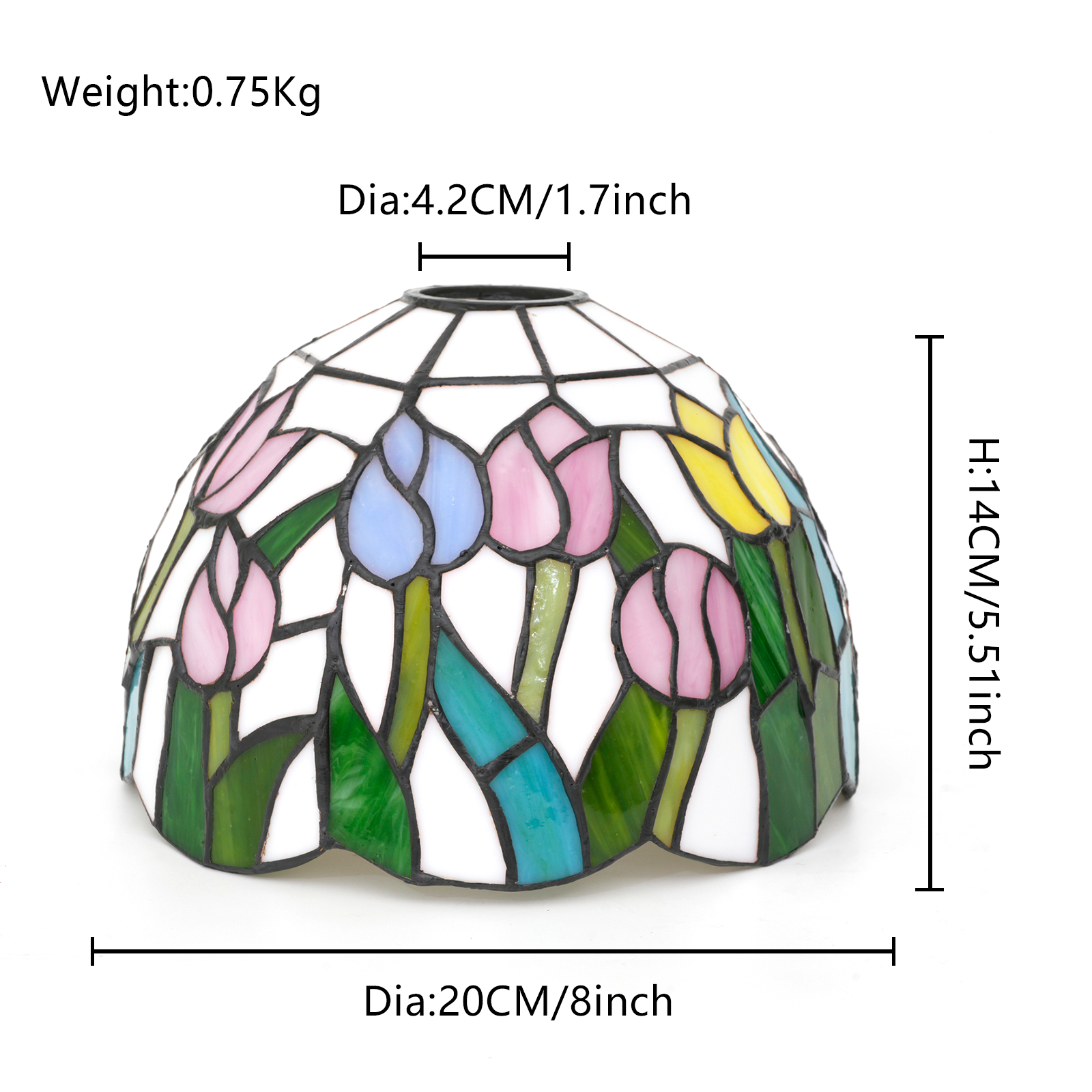 Blivuself Tiffany Stained Glass Replacement Lampshade, 8-Inch Tulip Pattern Design, Victorian Country Style, Handcrafted Art With Large Holes, Pure Lampshade Without Accessories, Suitable For Chandeliers, Ceiling Lamps, Wall Lamps, Etc. (Pink, Blue)DZ08022D