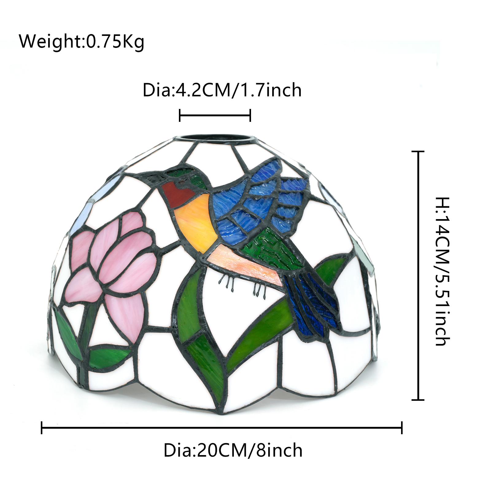 Blivuself Tiffany Stained Glass Replacement Lampshade, 8-Inch Phoenix Bird And Two-Color Flower Design, Victorian Country Style, Handcrafted Art With Large Holes, Pure Lampshade Without Accessories, Suitable For Ceiling Lamps, Wall Lamps, Chandeliers, Etc. (Orange, Blue, Green)DZ08023D