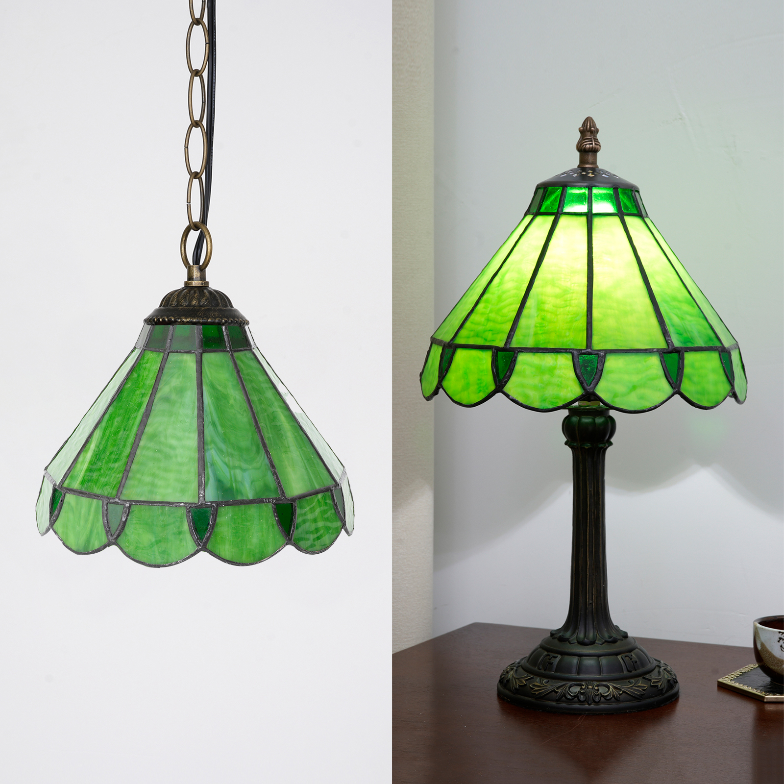 Blivuself Tiffany Stained Glass Replacement Lampshade, 8-Inch Green Water Ripple Design, Handcrafted Artistic Small Hole Design, Pure Lampshade Without Accessories, Suitable For Chandeliers, Table Lamps, Etc（DZ08031X）